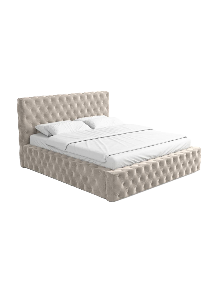 
Design Polsterbett „Garbo“ mit Ablagefach, Samt Sand - 140 x 200 cm