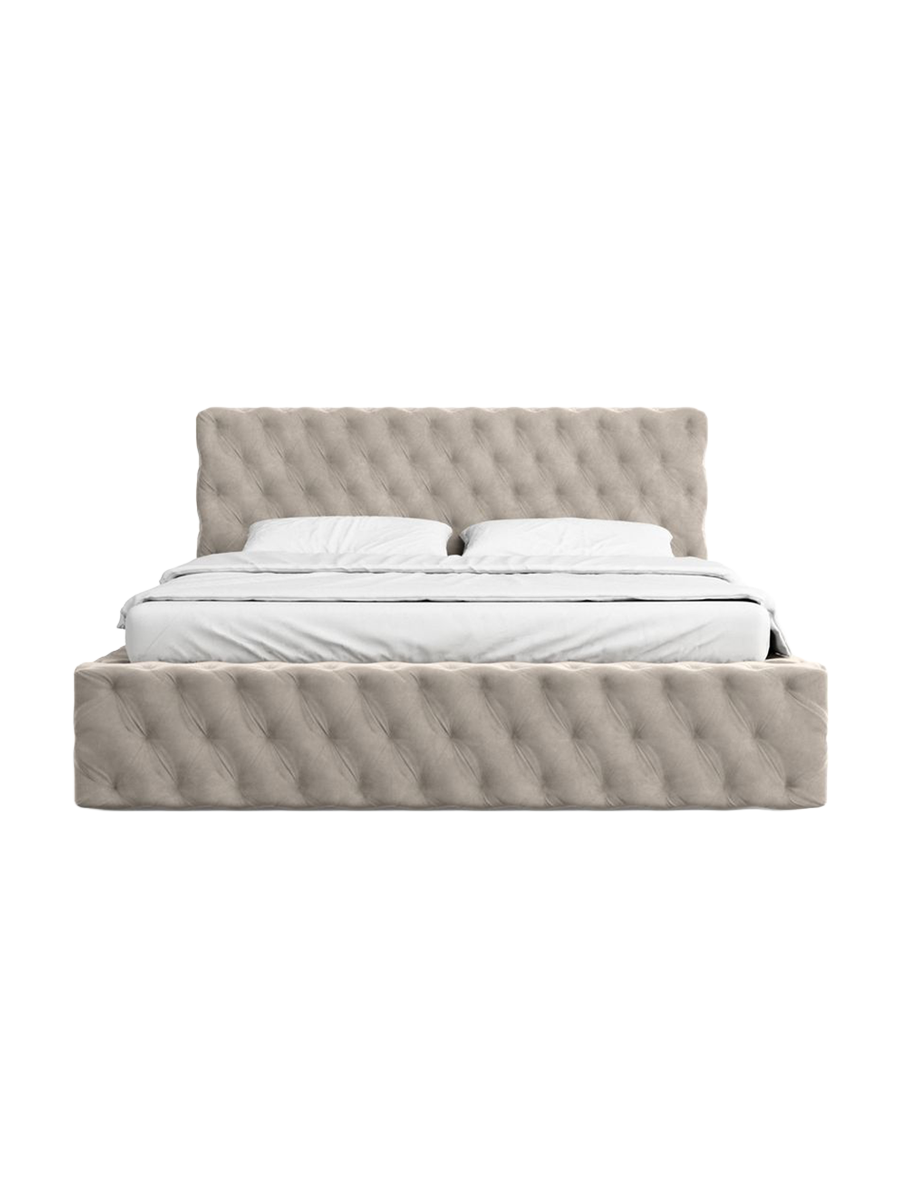 
Design Polsterbett „Garbo“ mit Ablagefach, Samt Sand - 140 x 200 cm