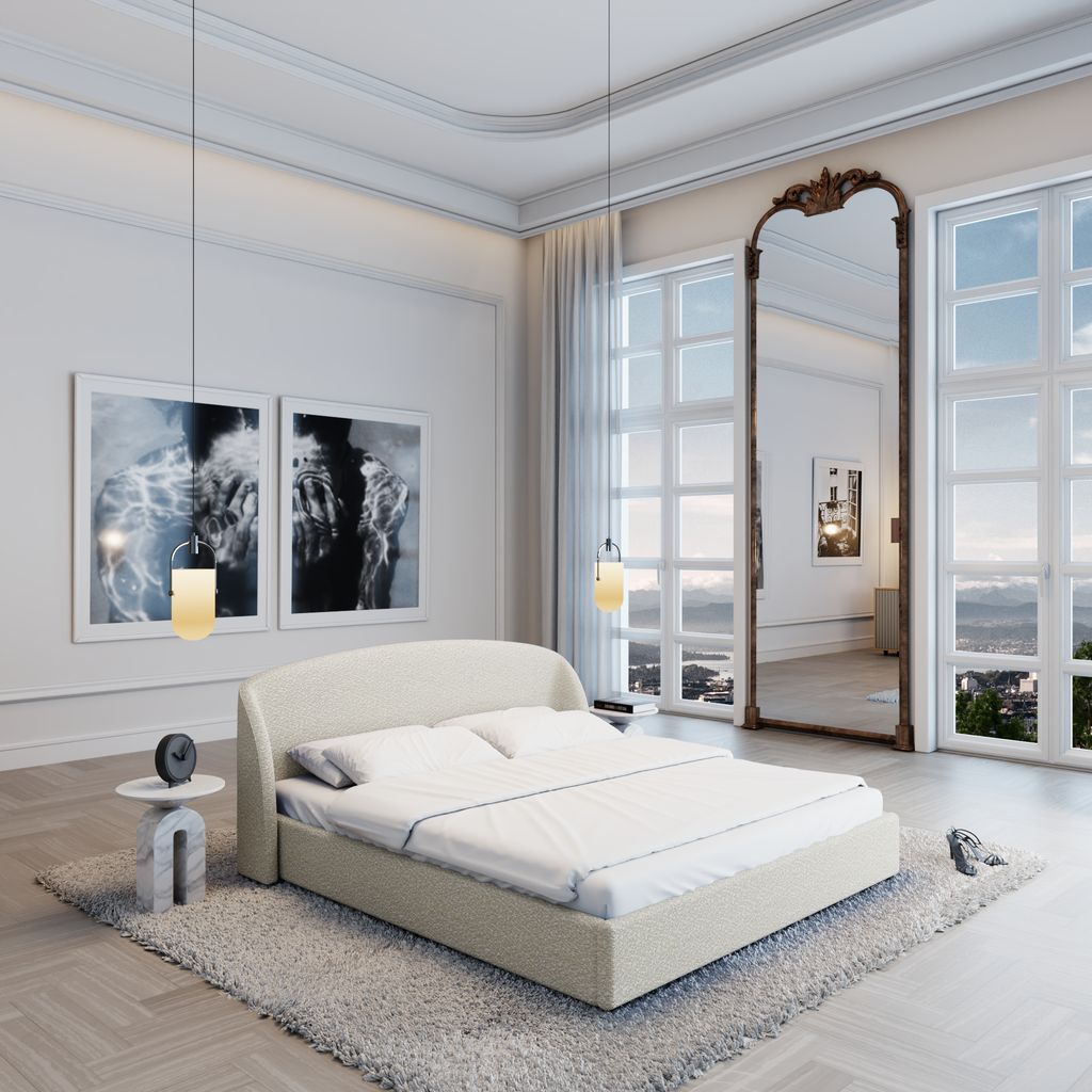 
Design Polsterbett „Eloria“ mit Ablagefach, Bouclé Weiss - 140 x 200 cm