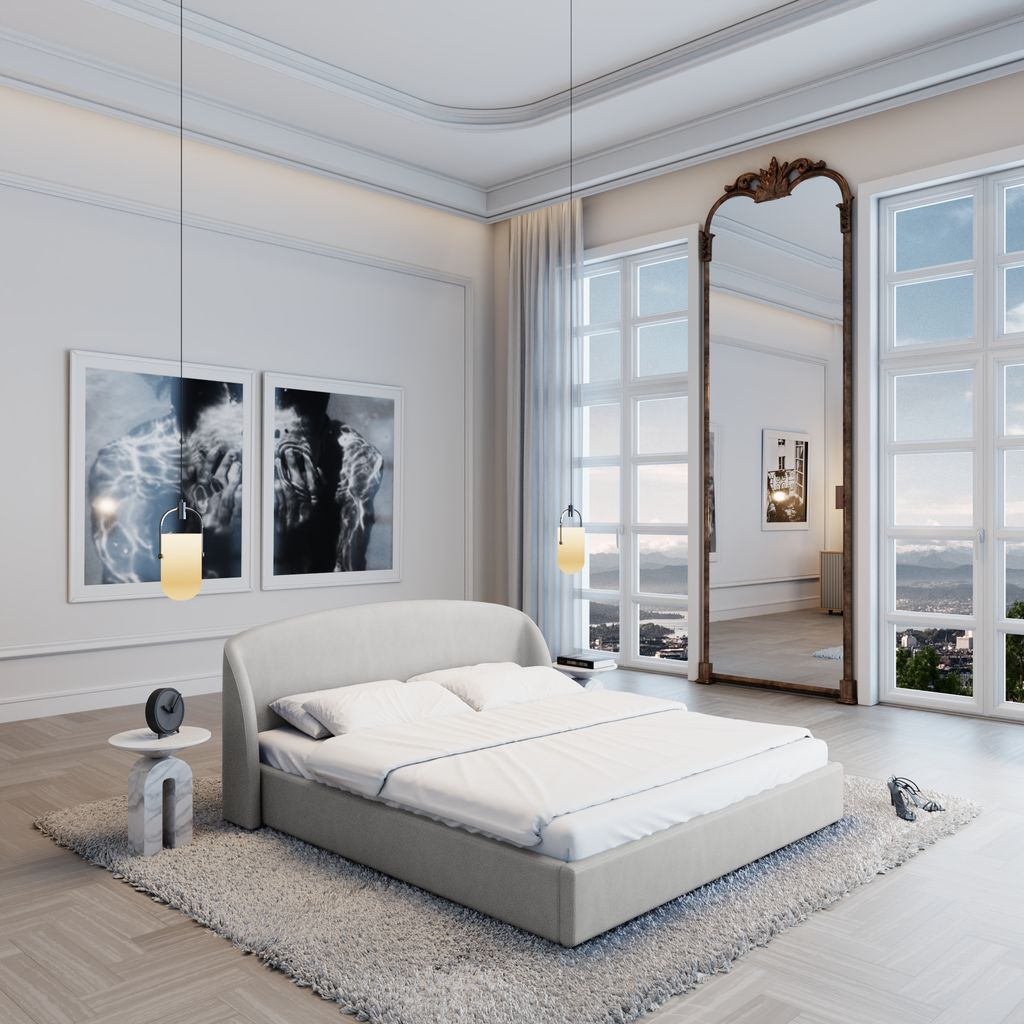 
Design Polsterbett „Eloria“ mit Ablagefach, Kunstleder Hellgrau - 140 x 200 cm