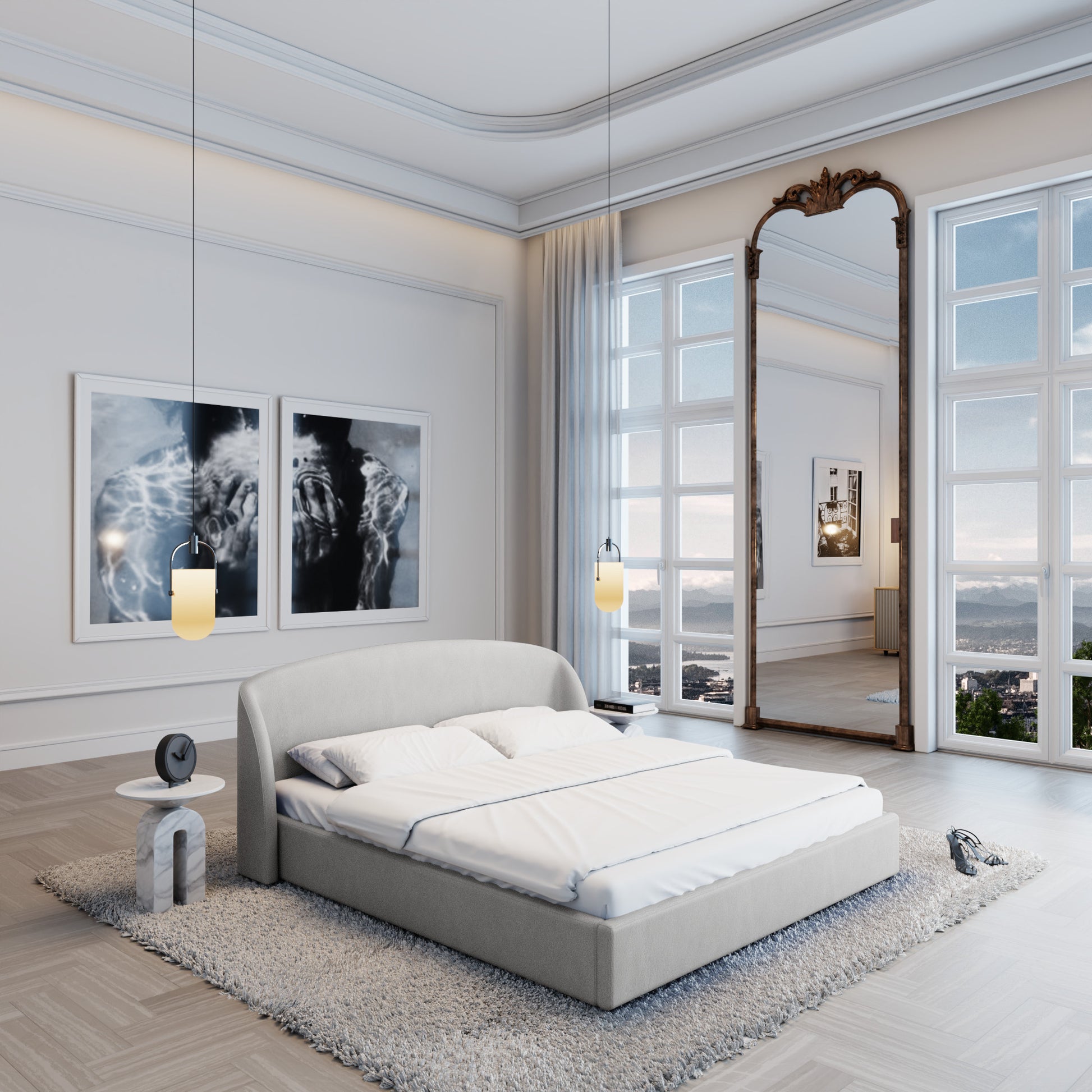 
Design Polsterbett „Eloria“ mit Ablagefach, Kunstleder Hellgrau - 140 x 200 cm