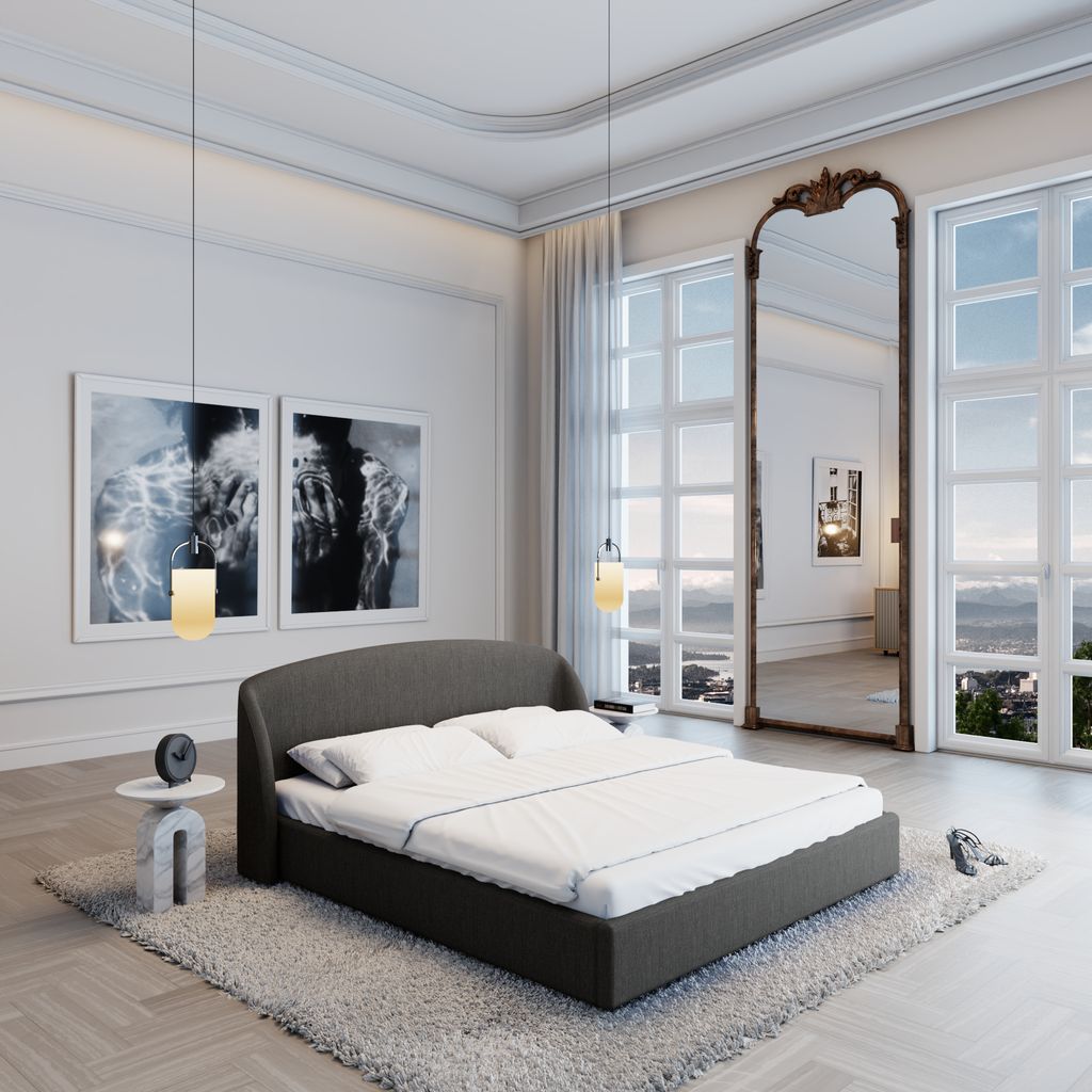 
Design Polsterbett „Eloria“ mit Ablagefach, Webstoff Anthrazit - 140 x 200 cm