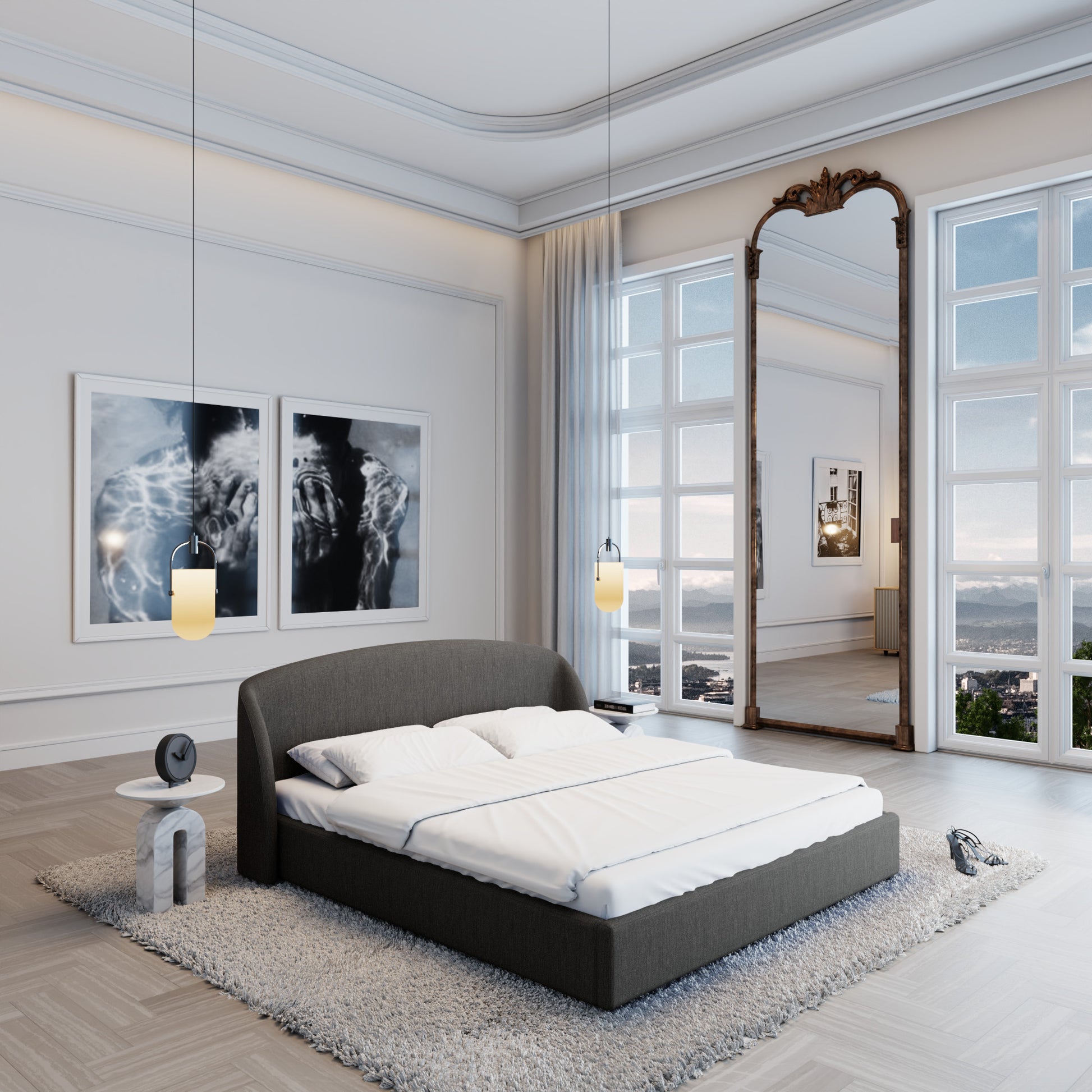 
Design Polsterbett „Eloria“ mit Ablagefach, Webstoff Anthrazit - 140 x 200 cm