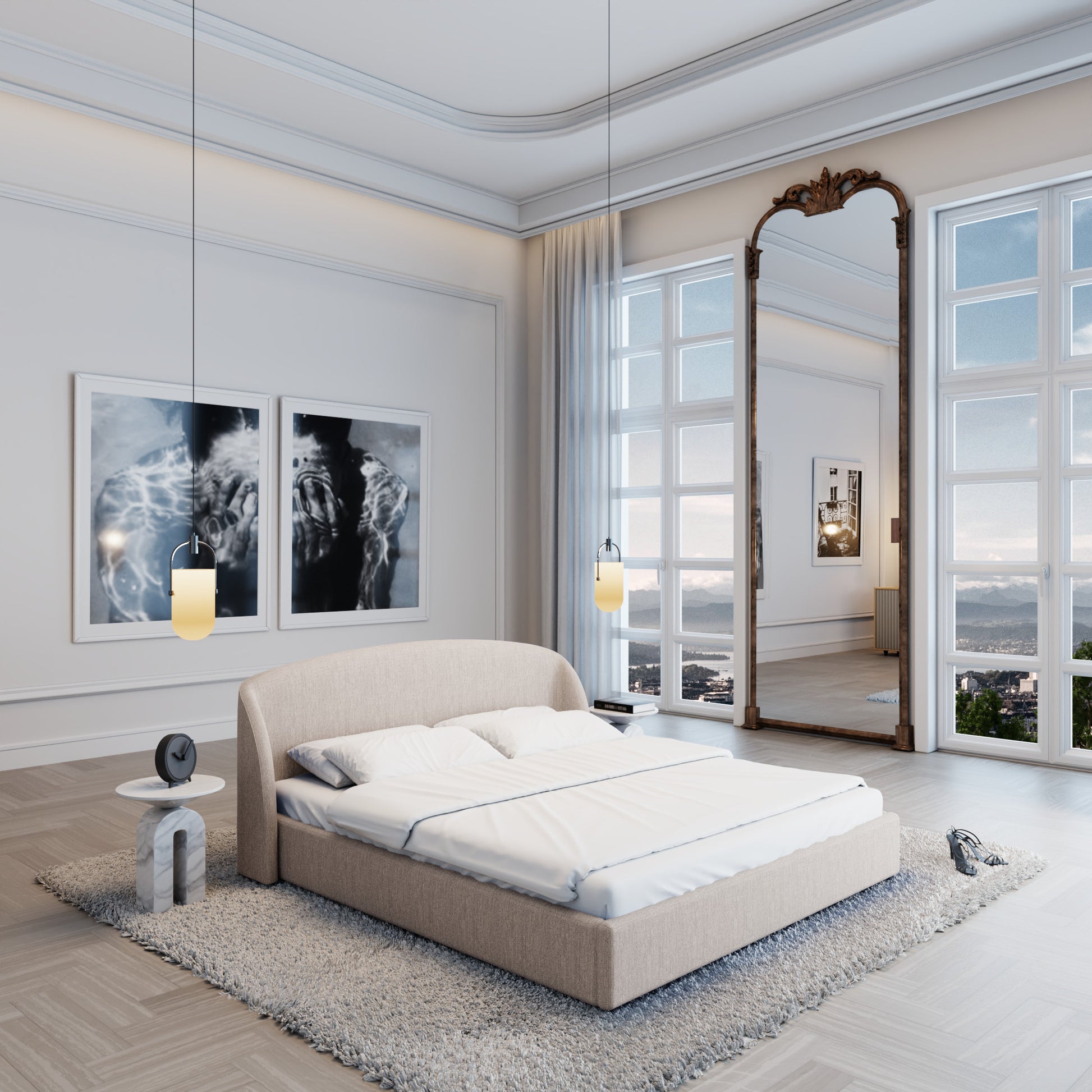 
Design Polsterbett „Eloria“ mit Ablagefach, Webstoff Beige - 140 x 200 cm