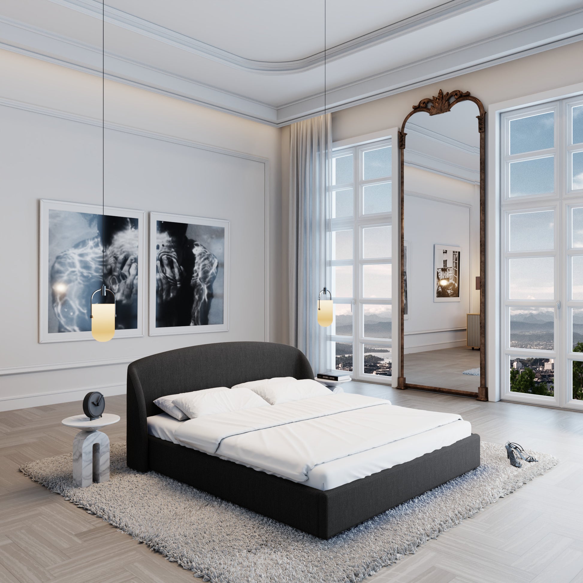 
Design Polsterbett „Eloria“ mit Ablagefach, Webstoff Schwarz - 140 x 200 cm