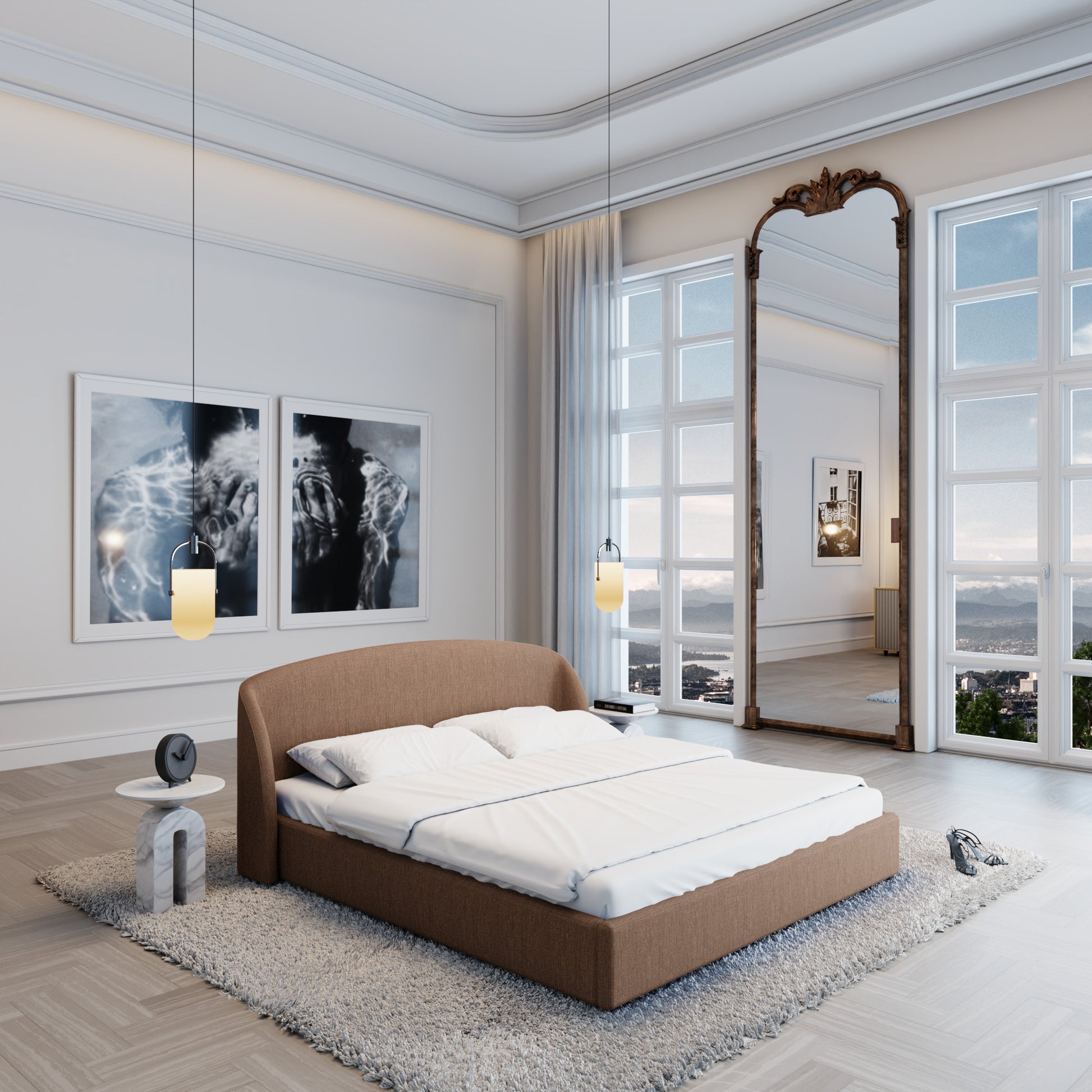 
Design Polsterbett „Eloria“ mit Ablagefach, Webstoff Braun - 140 x 200 cm
