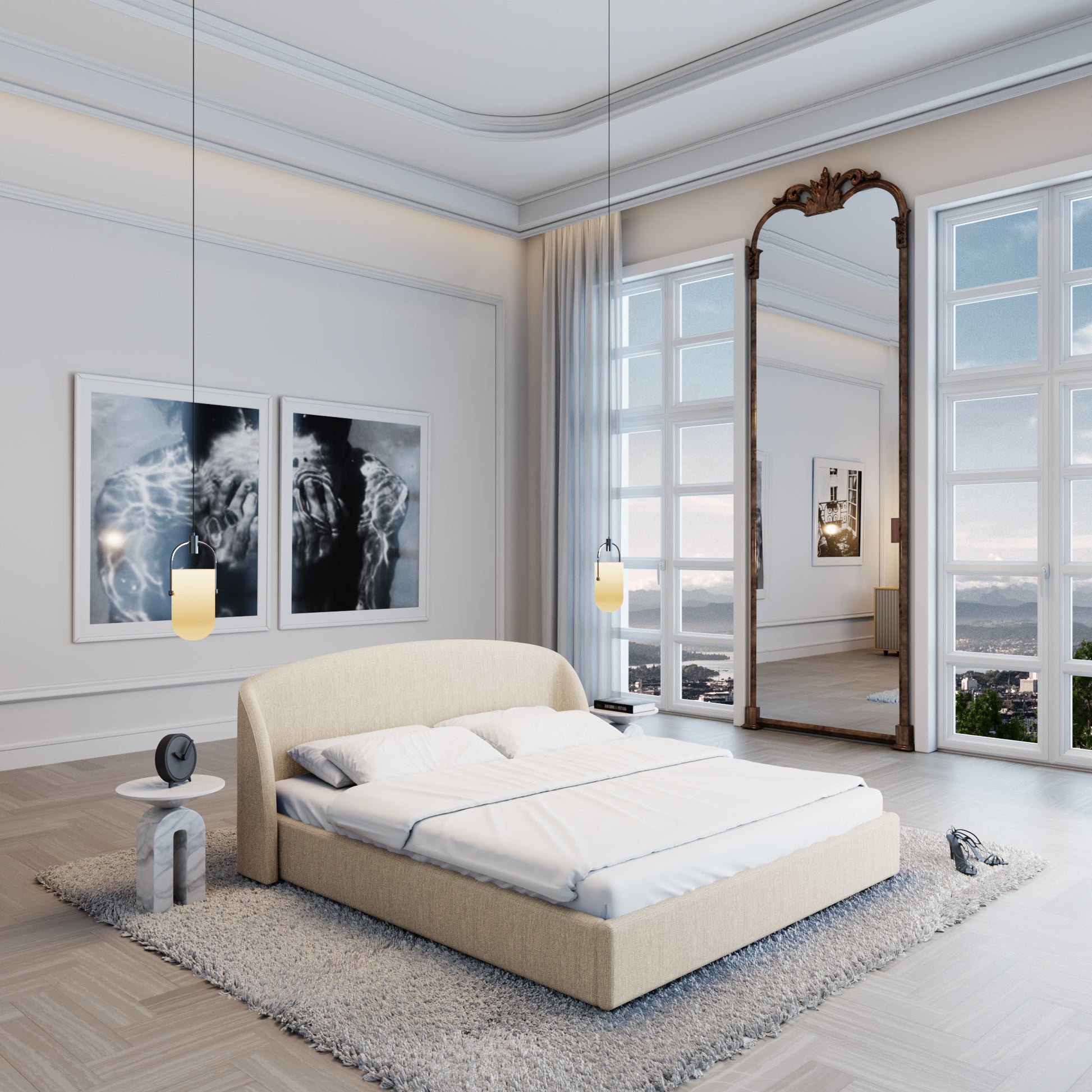 
Design Polsterbett „Eloria“ mit Ablagefach, Webstoff Cream - 140 x 200 cm