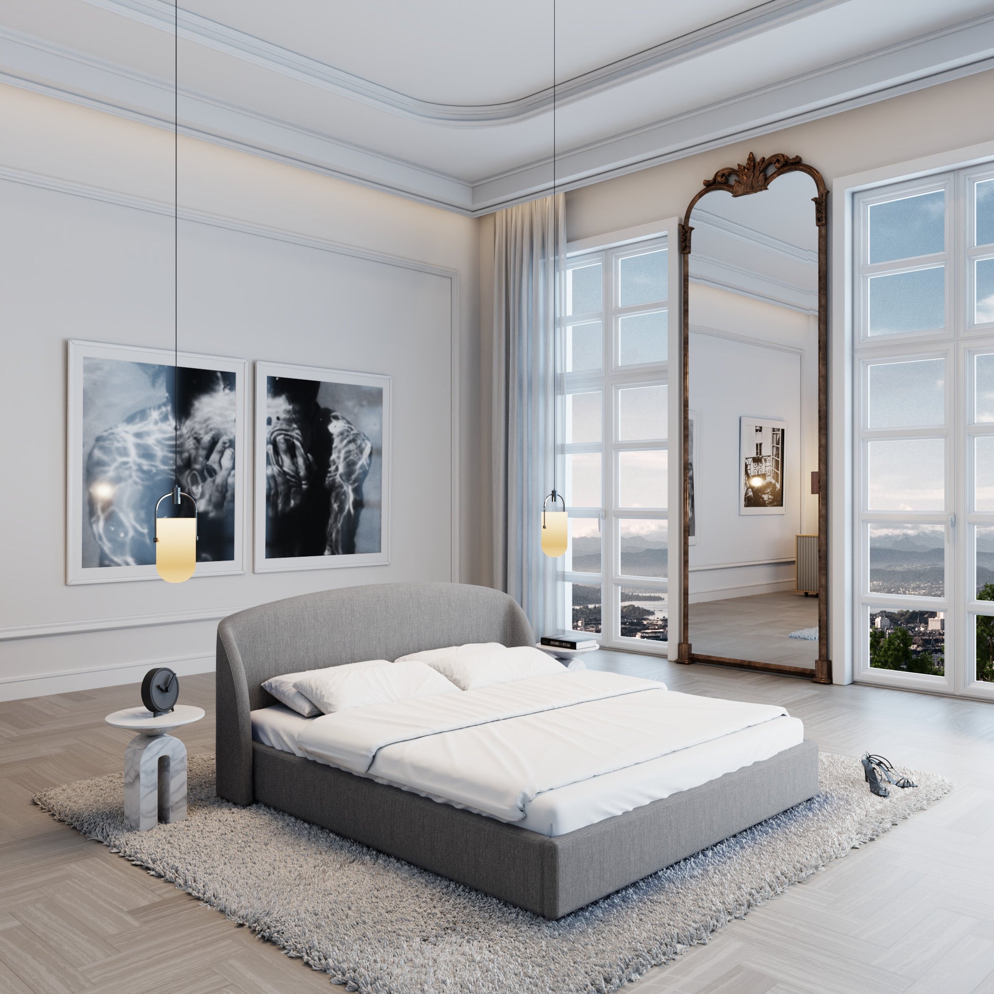 
Design Polsterbett „Eloria“ mit Ablagefach, Webstoff Grau - 140 x 200 cm