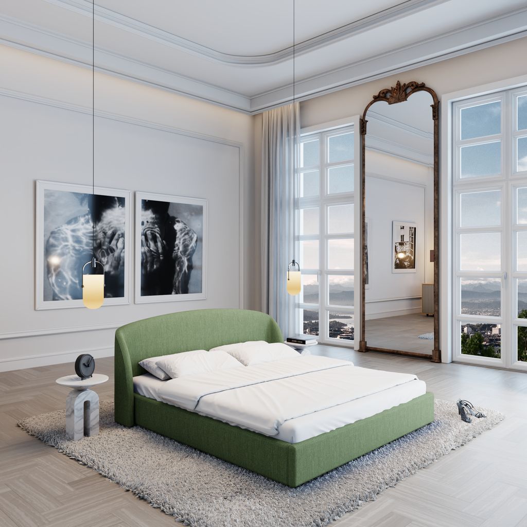 
Design Polsterbett „Eloria“ mit Ablagefach, Webstoff Grün - 140 x 200 cm