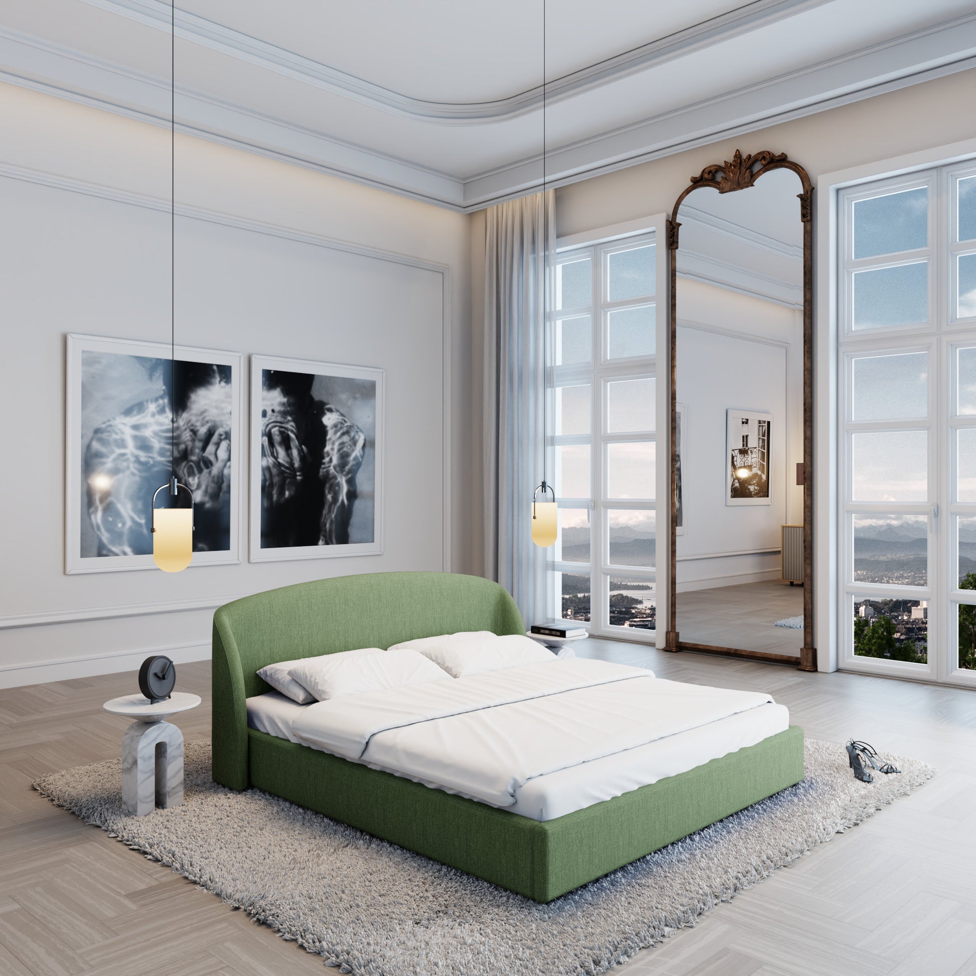 
Design Polsterbett „Eloria“ mit Ablagefach, Webstoff Grün - 140 x 200 cm