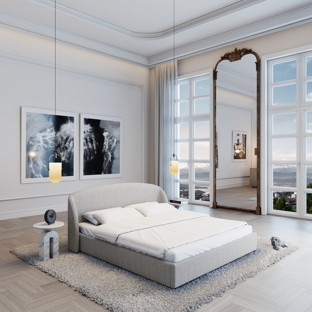 
Design Polsterbett „Eloria“ mit Ablagefach, Webstoff Hellgrau - 140 x 200 cm