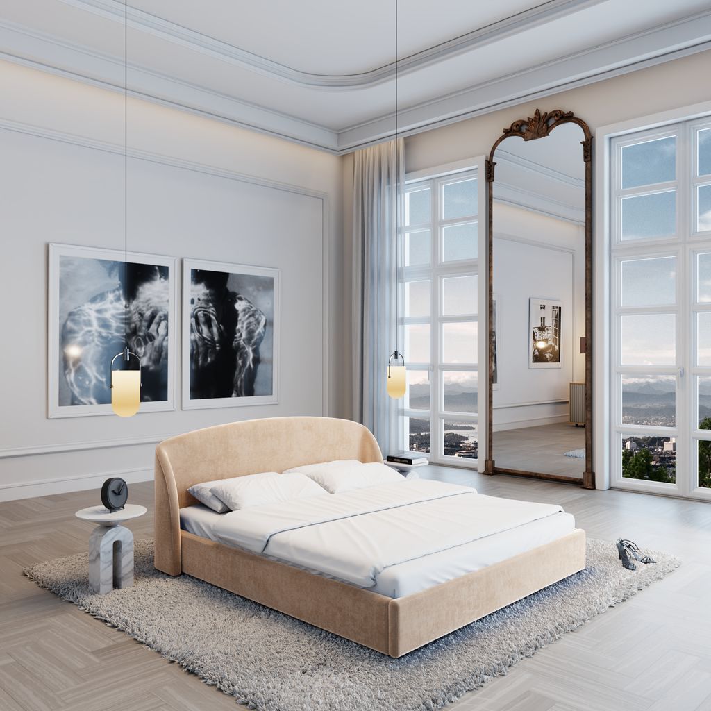 
Design Polsterbett „Eloria“ mit Ablagefach, Samt Beige - 140 x 200 cm