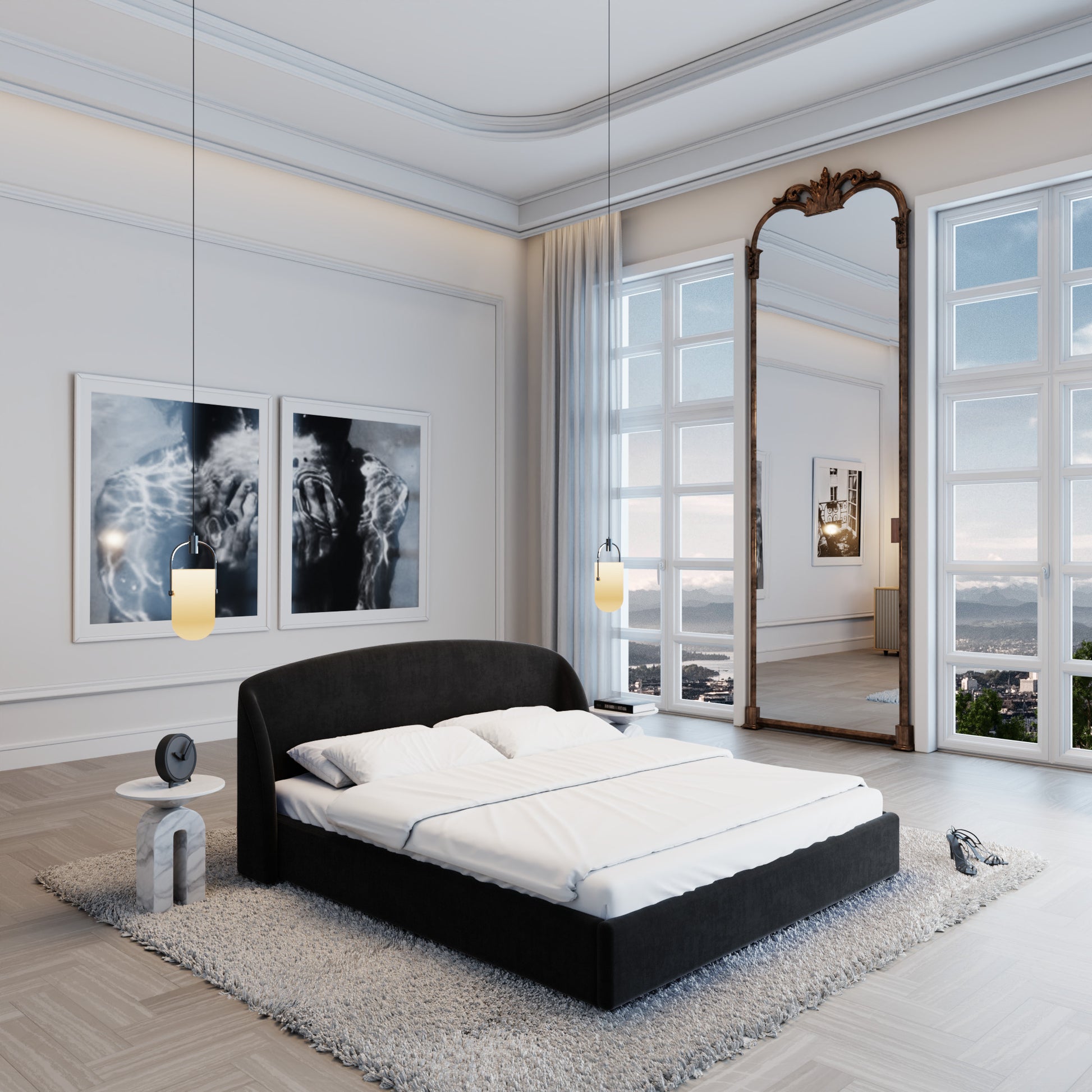 
Design Polsterbett „Eloria“ mit Ablagefach, Samt Schwarz - 140 x 200 cm