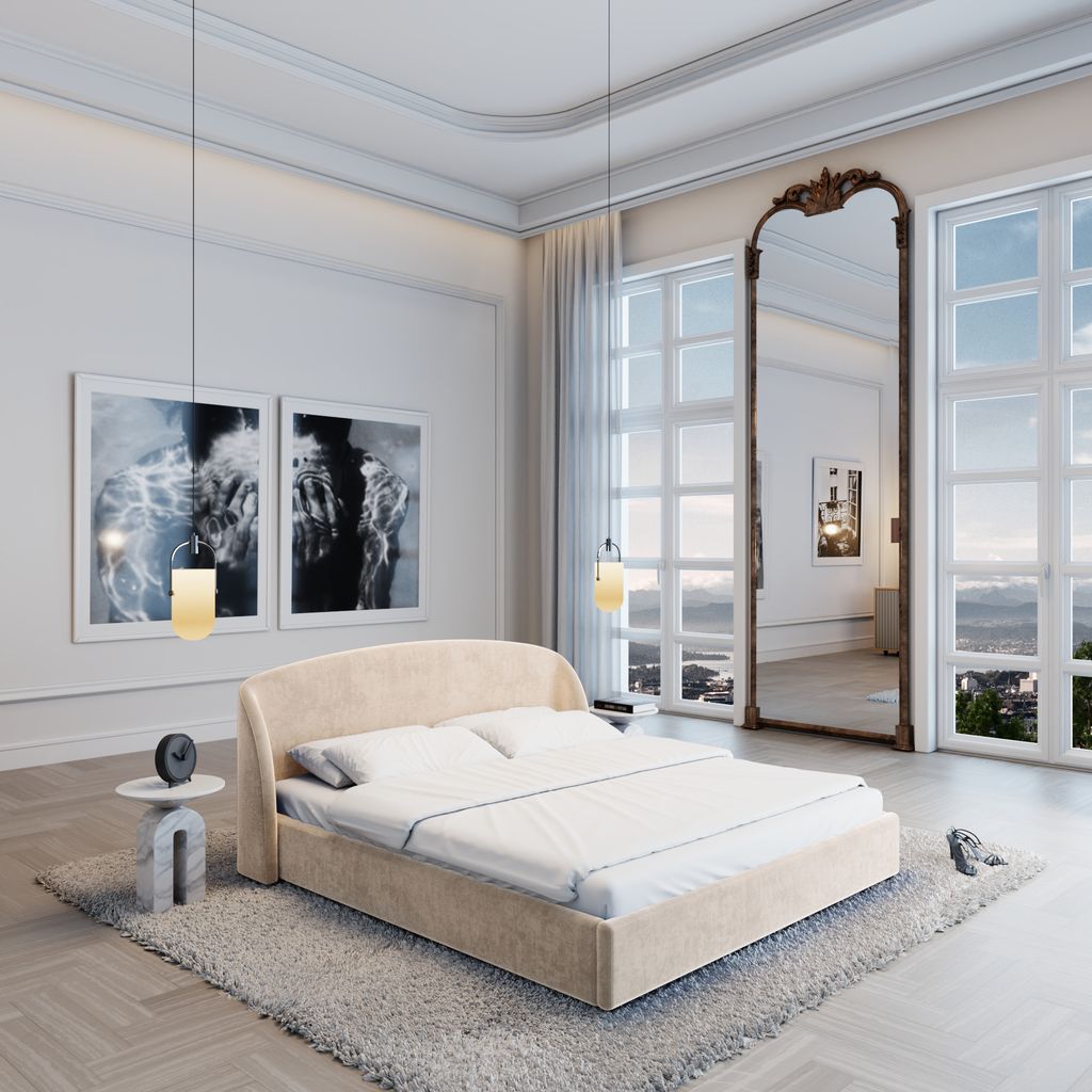 
Design Polsterbett „Eloria“ mit Ablagefach, Samt Cream - 140 x 200 cm
