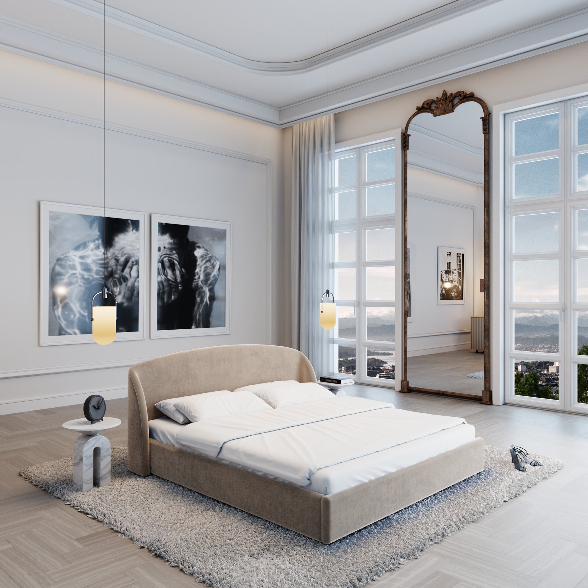 
Design Polsterbett „Eloria“ mit Ablagefach, Samt Beige dunkel - 140 x 200 cm