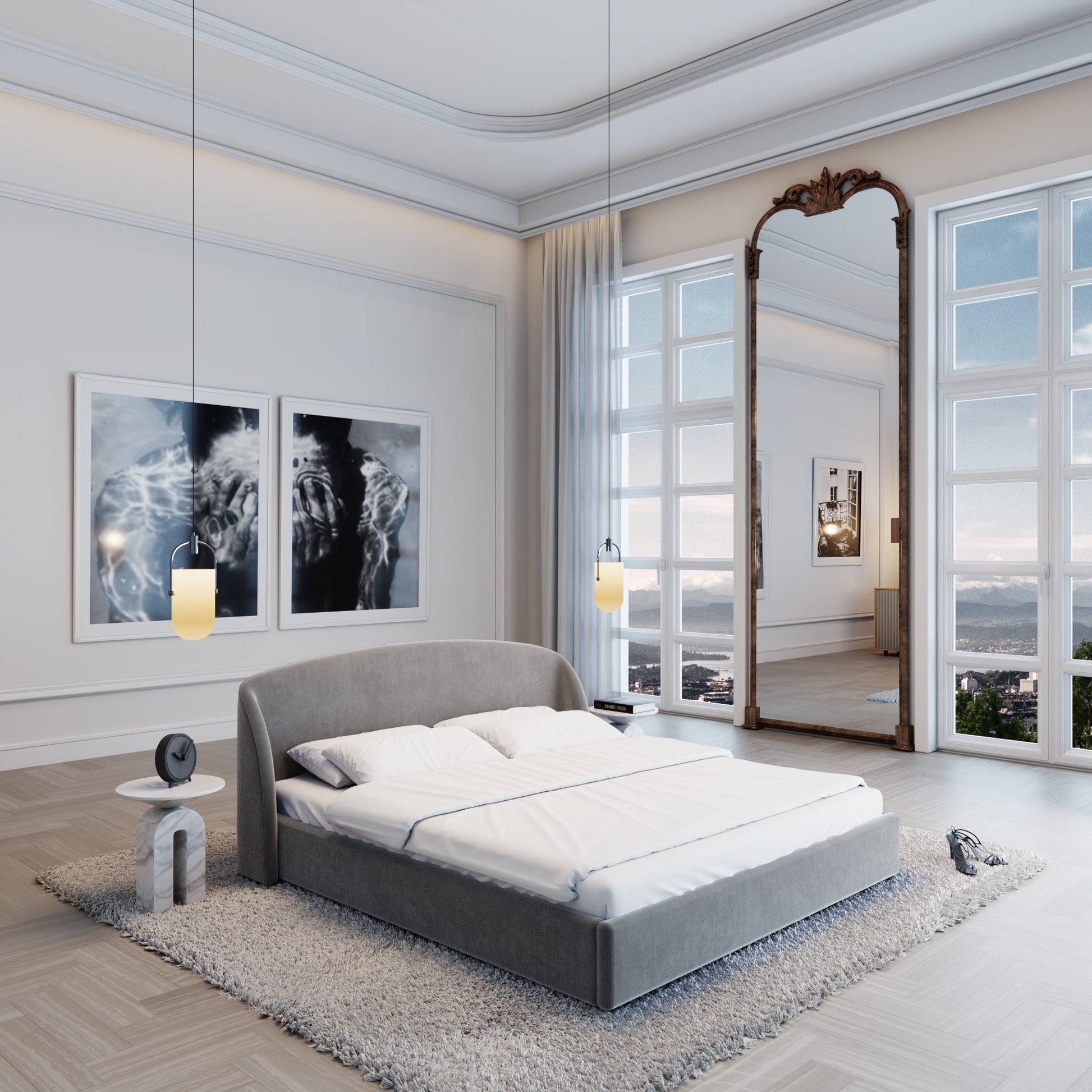 
Design Polsterbett „Eloria“ mit Ablagefach, Samt Grau - 140 x 200 cm