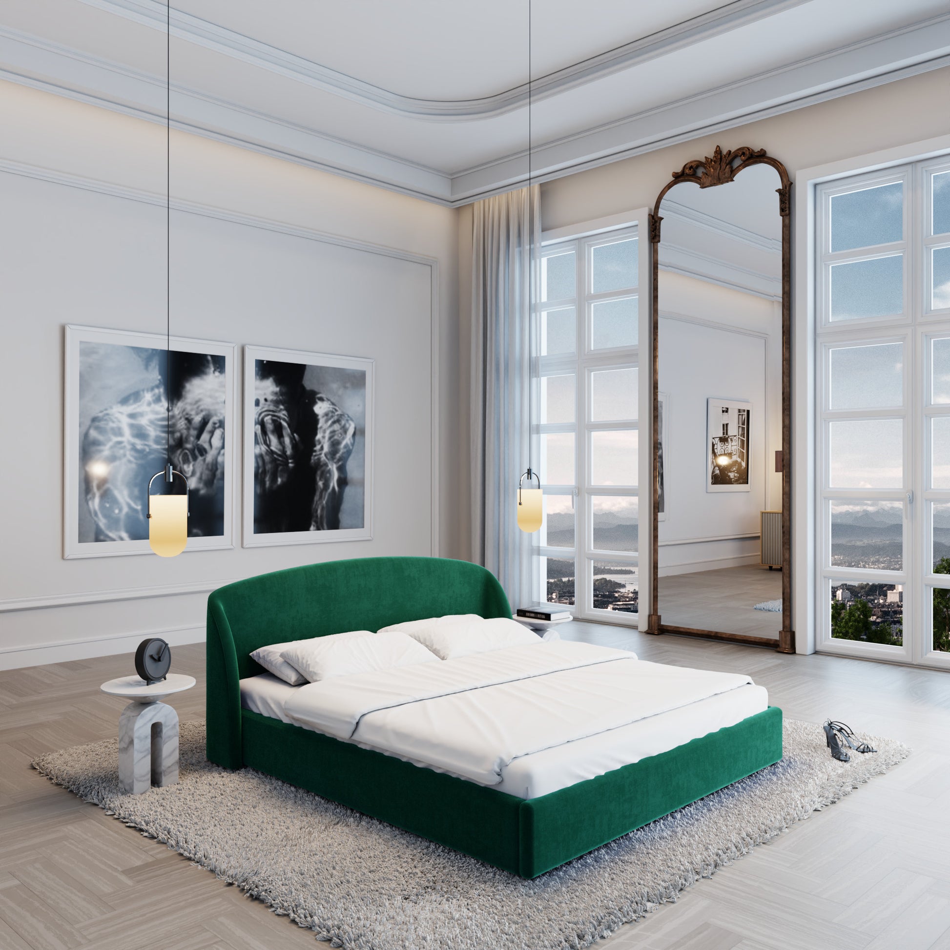 
Design Polsterbett „Eloria“ mit Ablagefach, Samt Grün - 140 x 200 cm