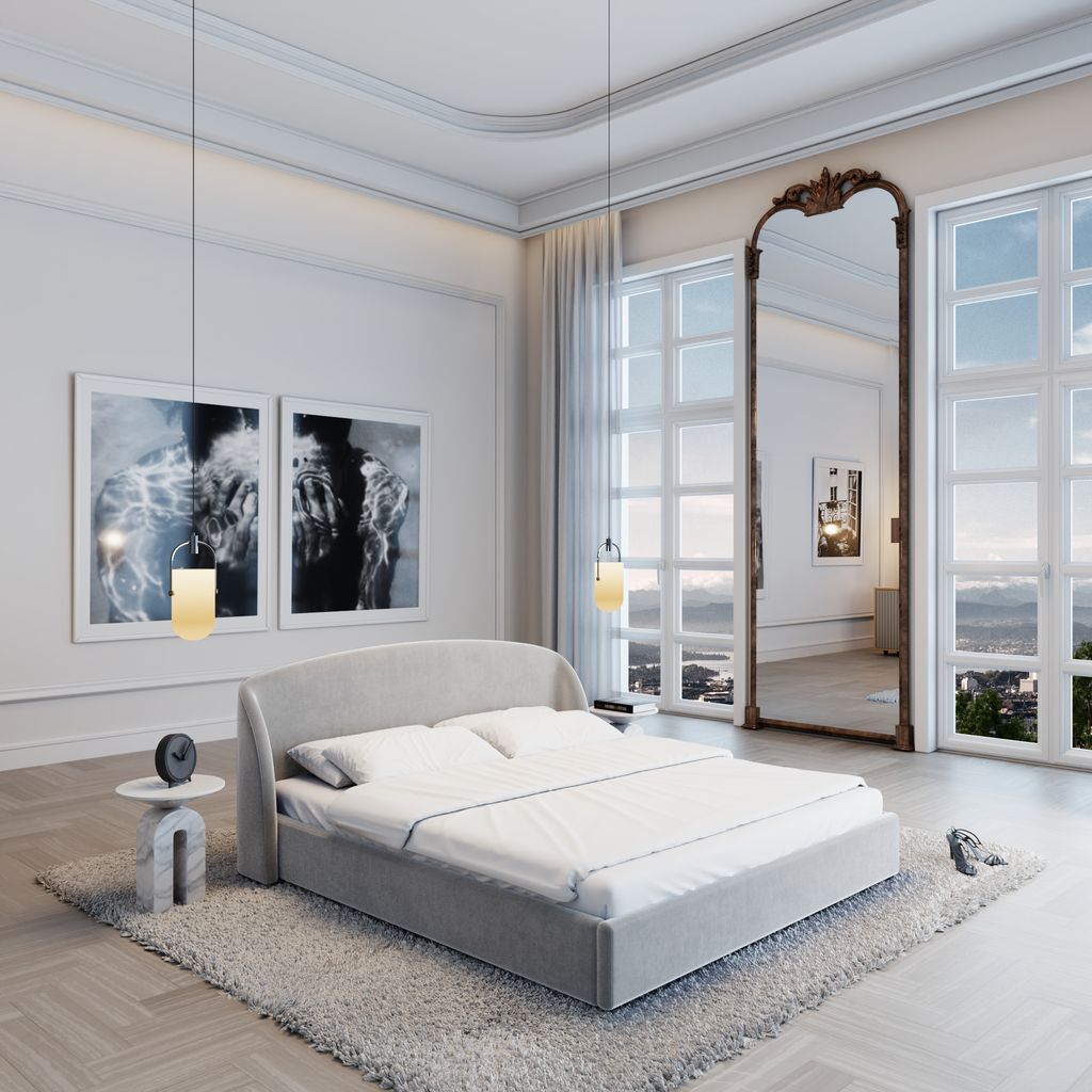 
Design Polsterbett „Eloria“ mit Ablagefach, Samt Hellgrau - 140 x 200 cm