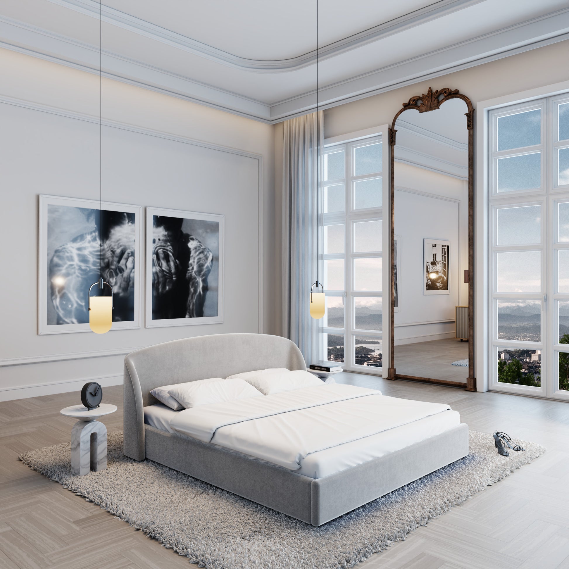 
Design Polsterbett „Eloria“ mit Ablagefach, Samt Hellgrau - 140 x 200 cm