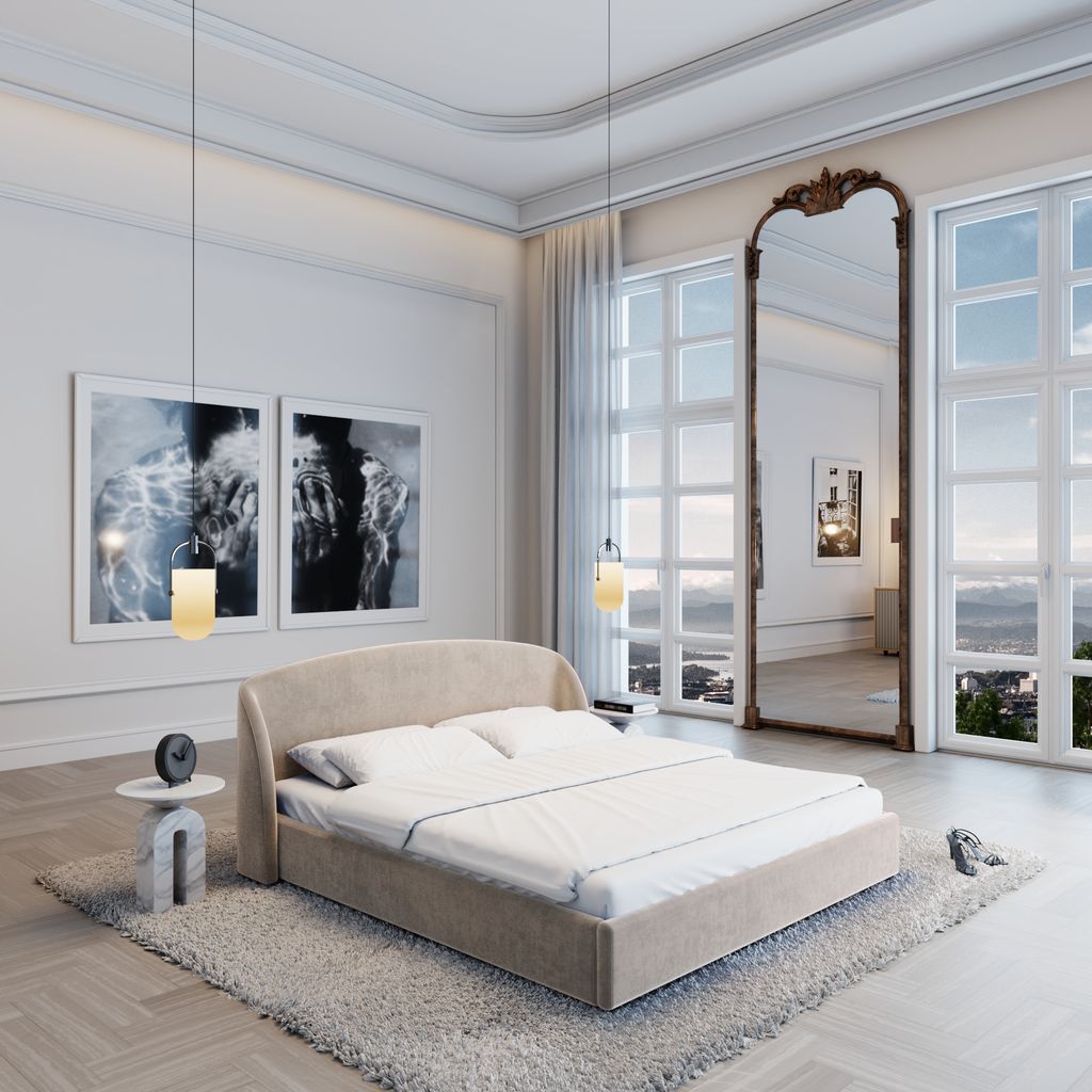 
Design Polsterbett „Eloria“ mit Ablagefach, Samt Sand - 140 x 200 cm