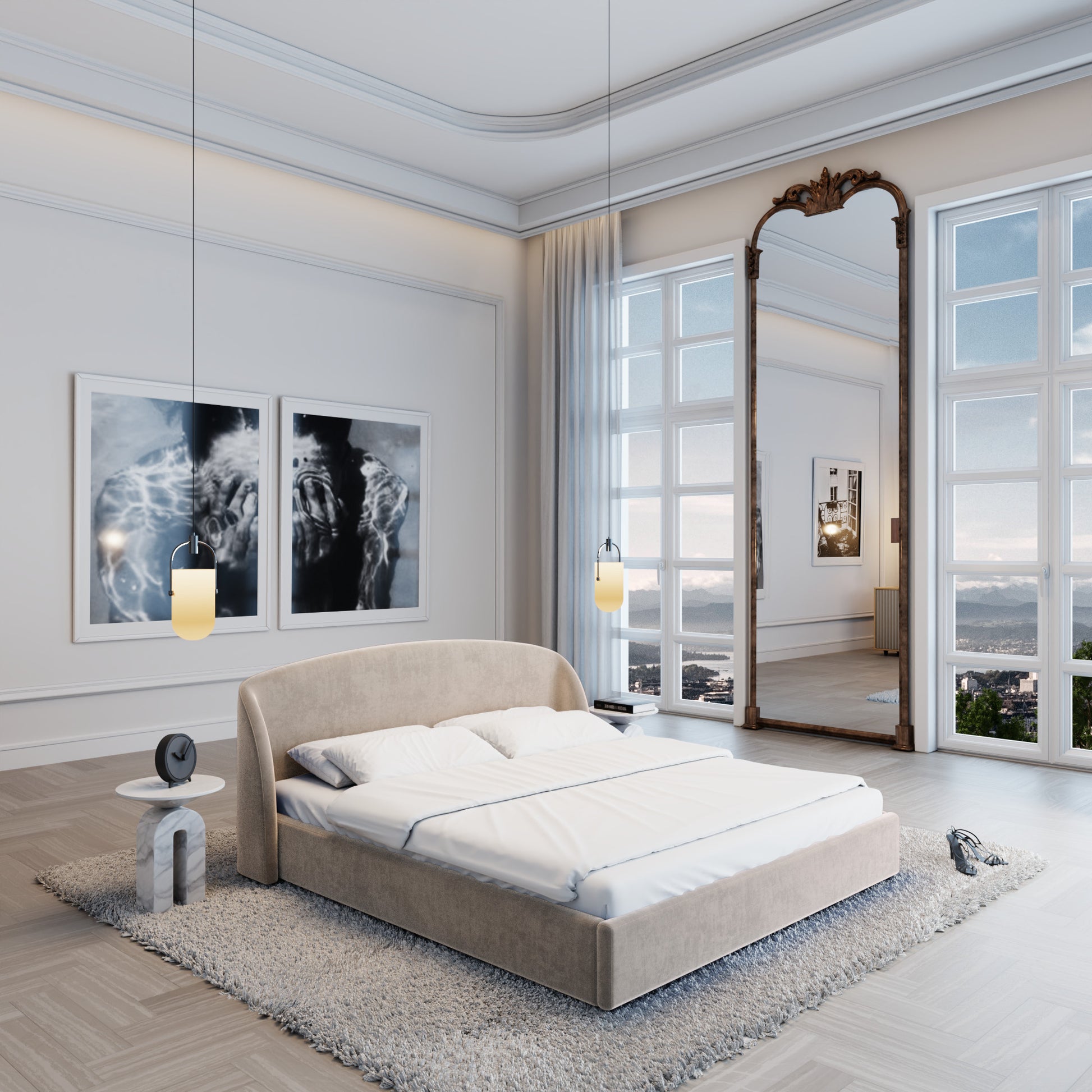 
Design Polsterbett „Eloria“ mit Ablagefach, Samt Sand - 140 x 200 cm