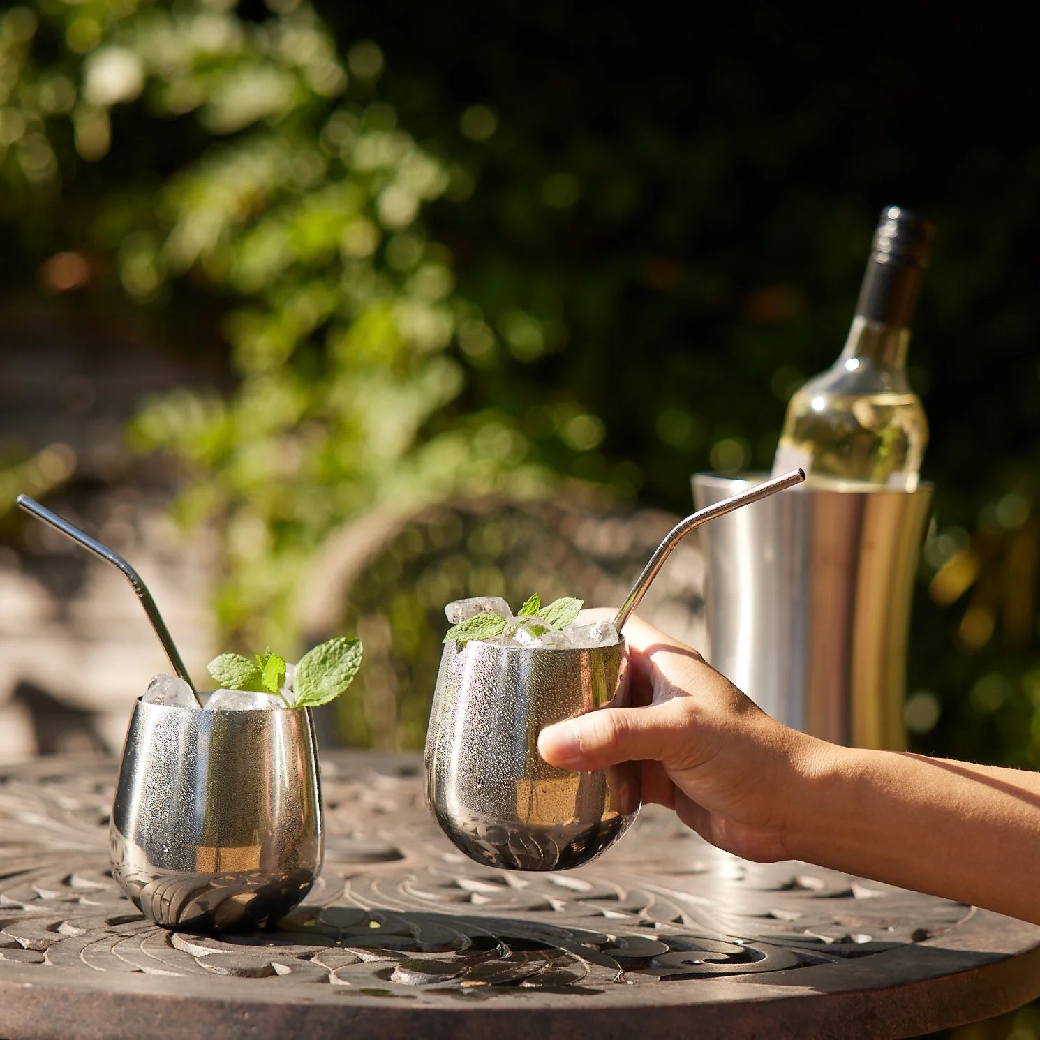
Set of 4 unbreakable Tumbler Glasses & Straws "Steel" made of stainless steel, 350 ml - Silver shiny