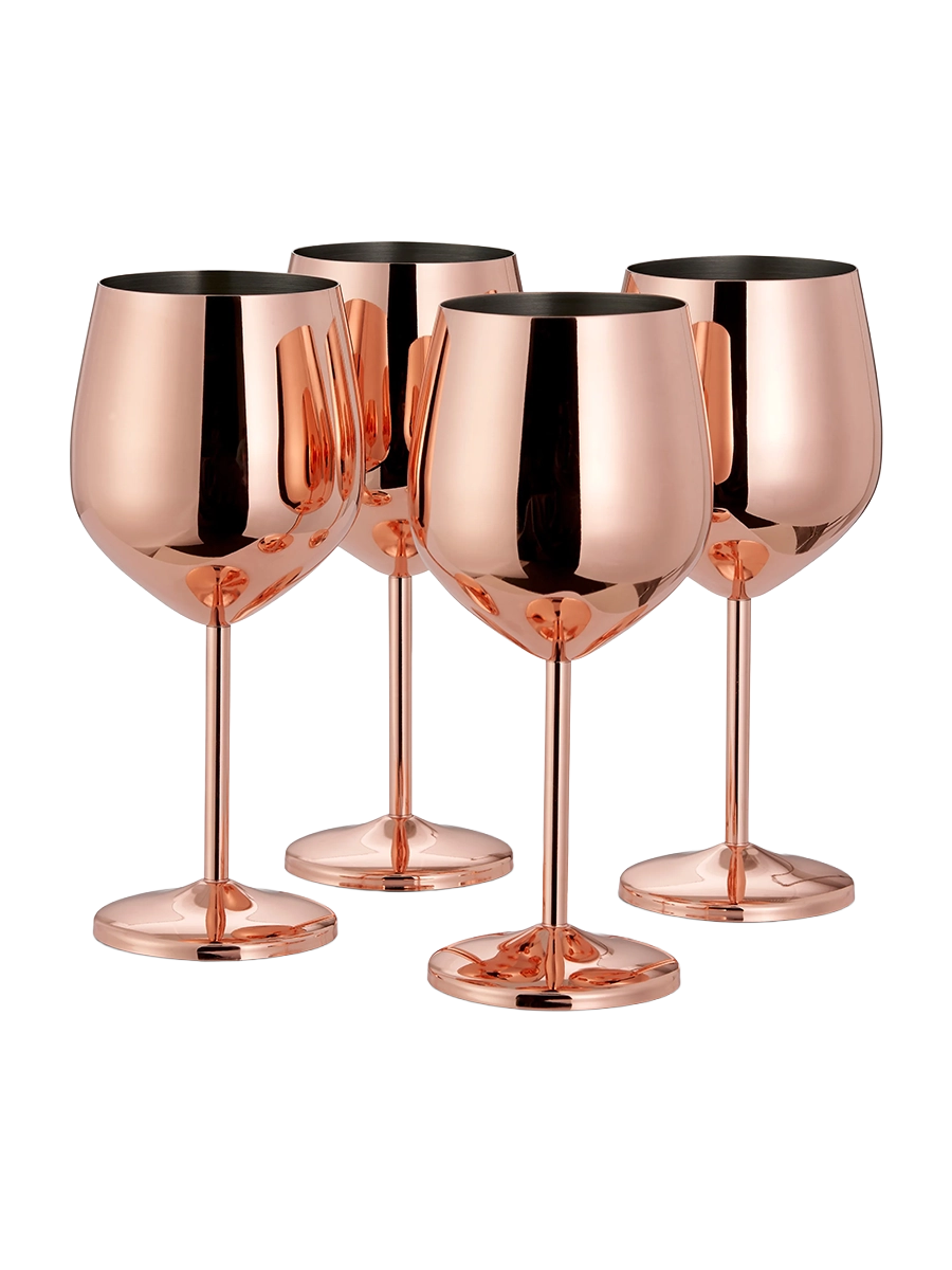 
4-piece set of unbreakable "Steel" stainless steel wine glasses, 500 ml - Rose Gold Gloss