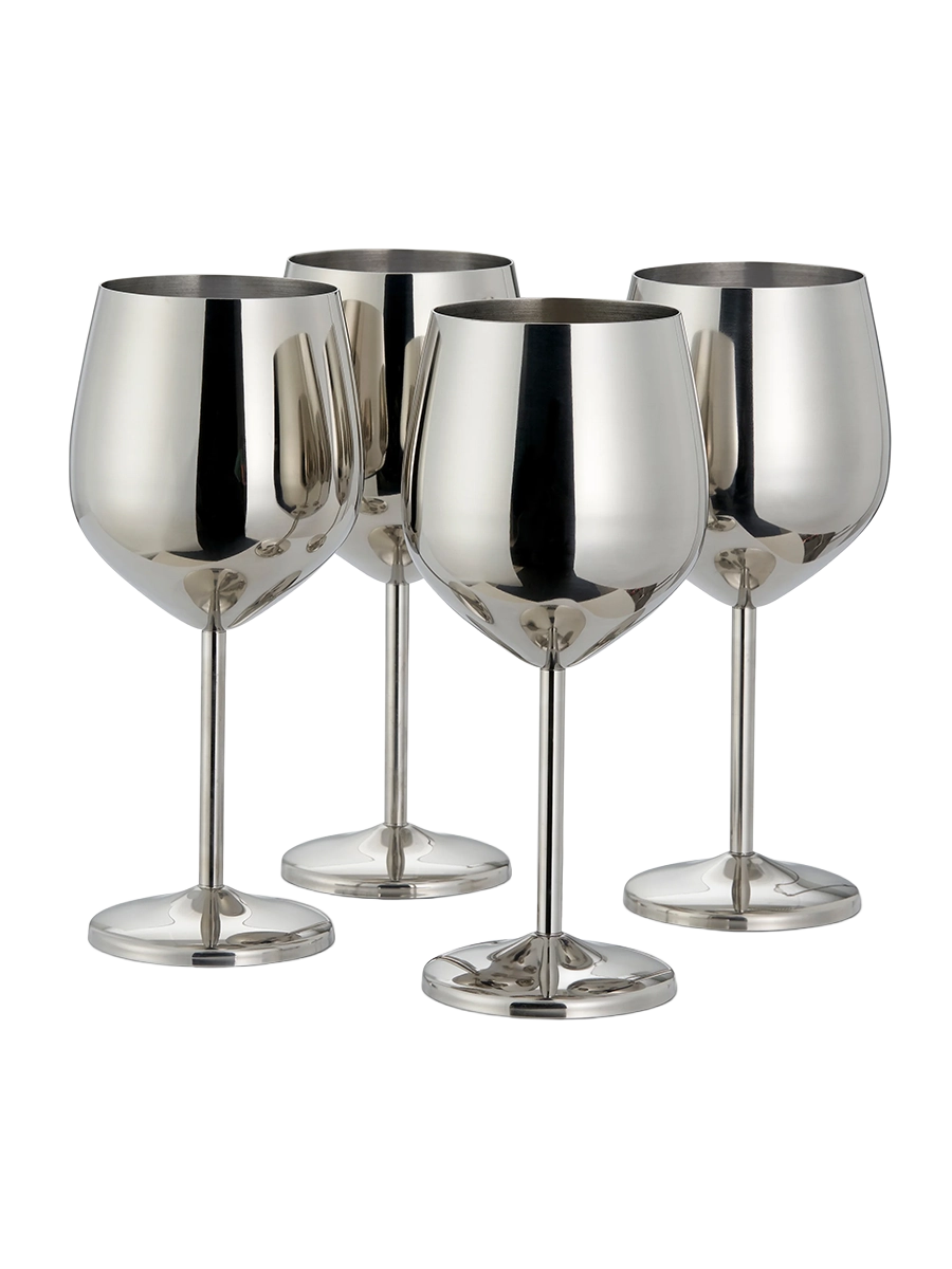 
4-piece set of unbreakable "Steel" stainless steel wine glasses, 500 ml - Silver shiny