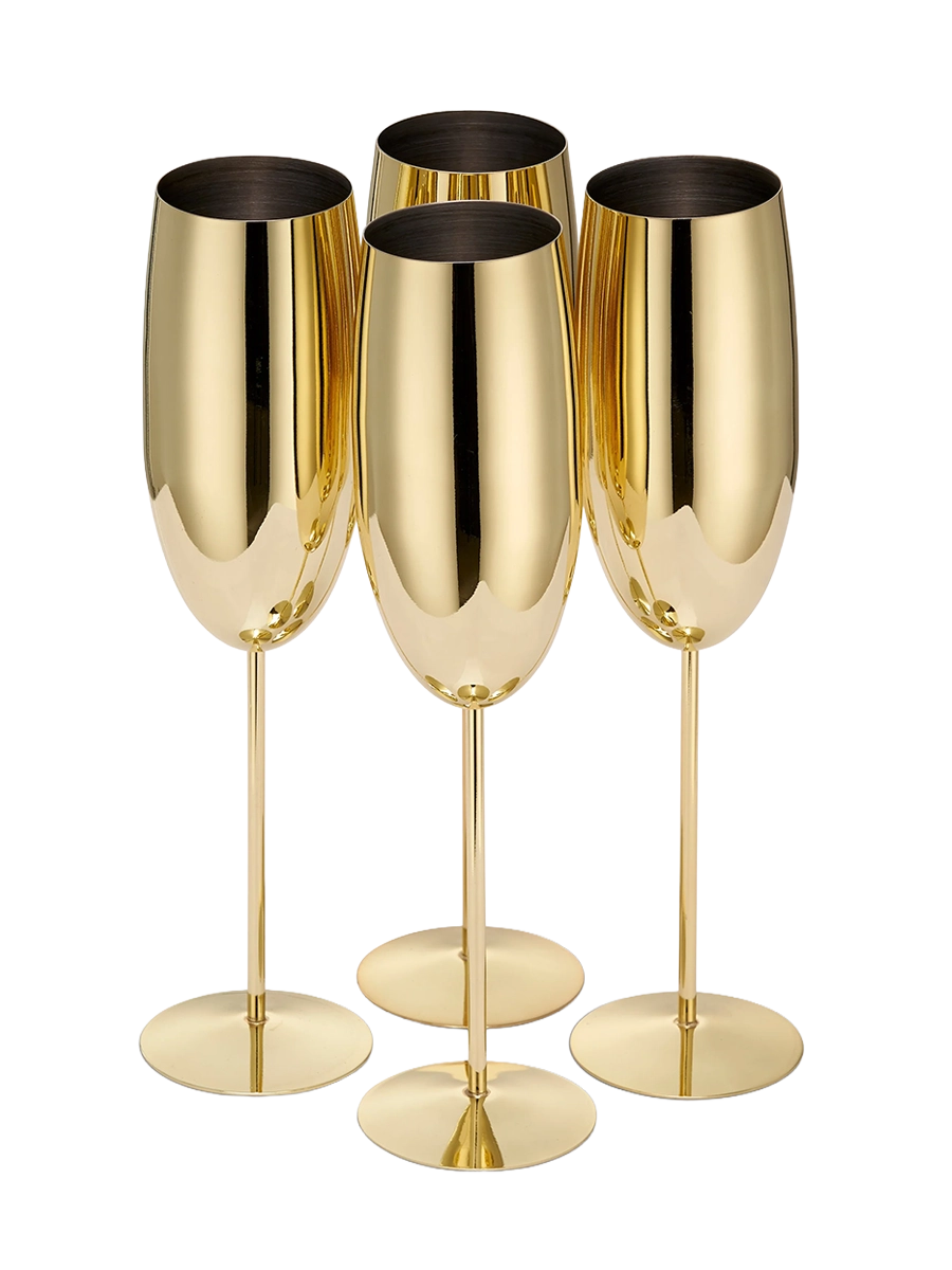 
4-er Set bruchsichere Champagnergläser „Steel“, 285 ml - Gold glänzend