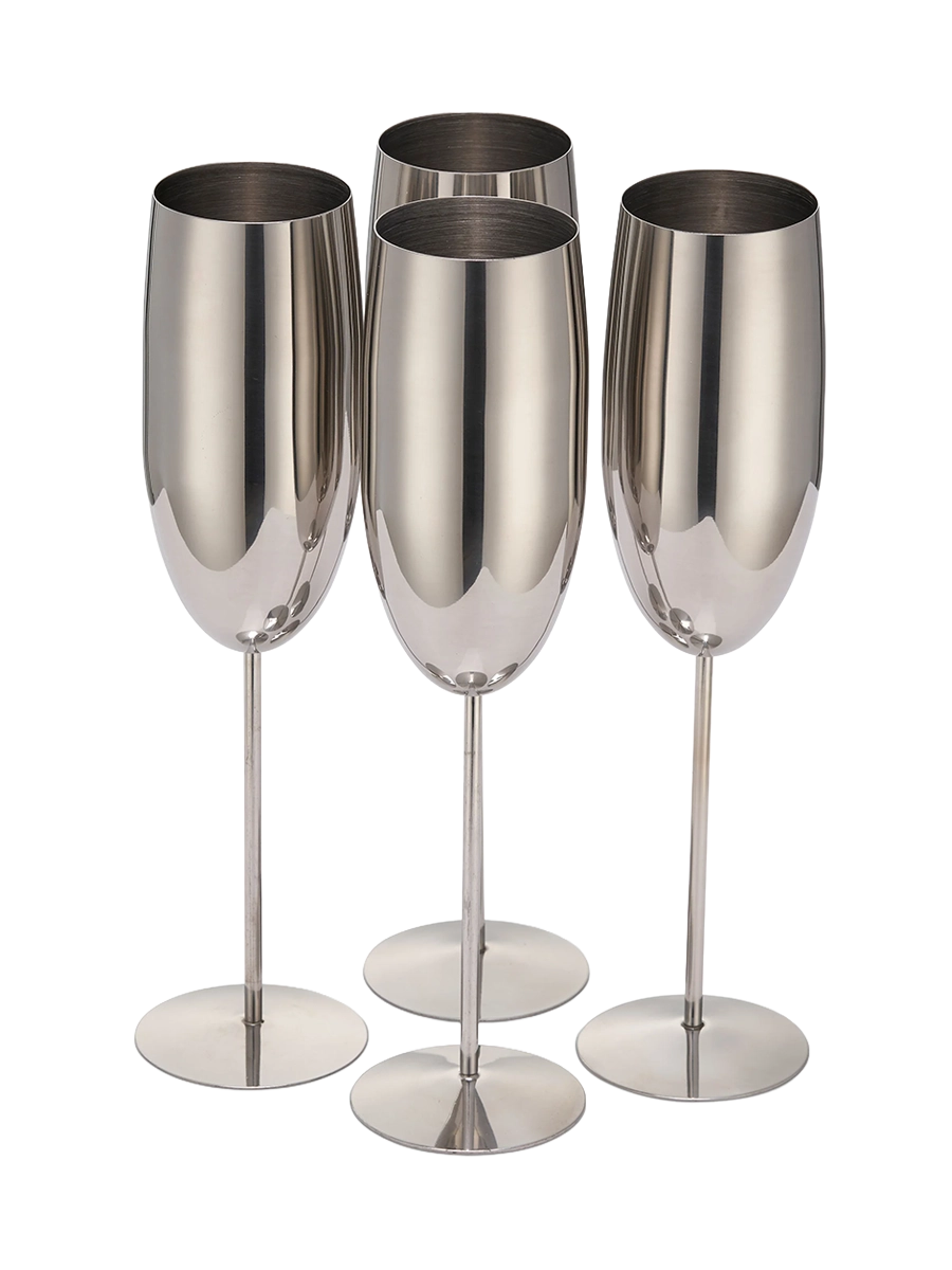 
4-er Set bruchsichere Champagnergläser „Steel“, 285 ml - Silber glänzend