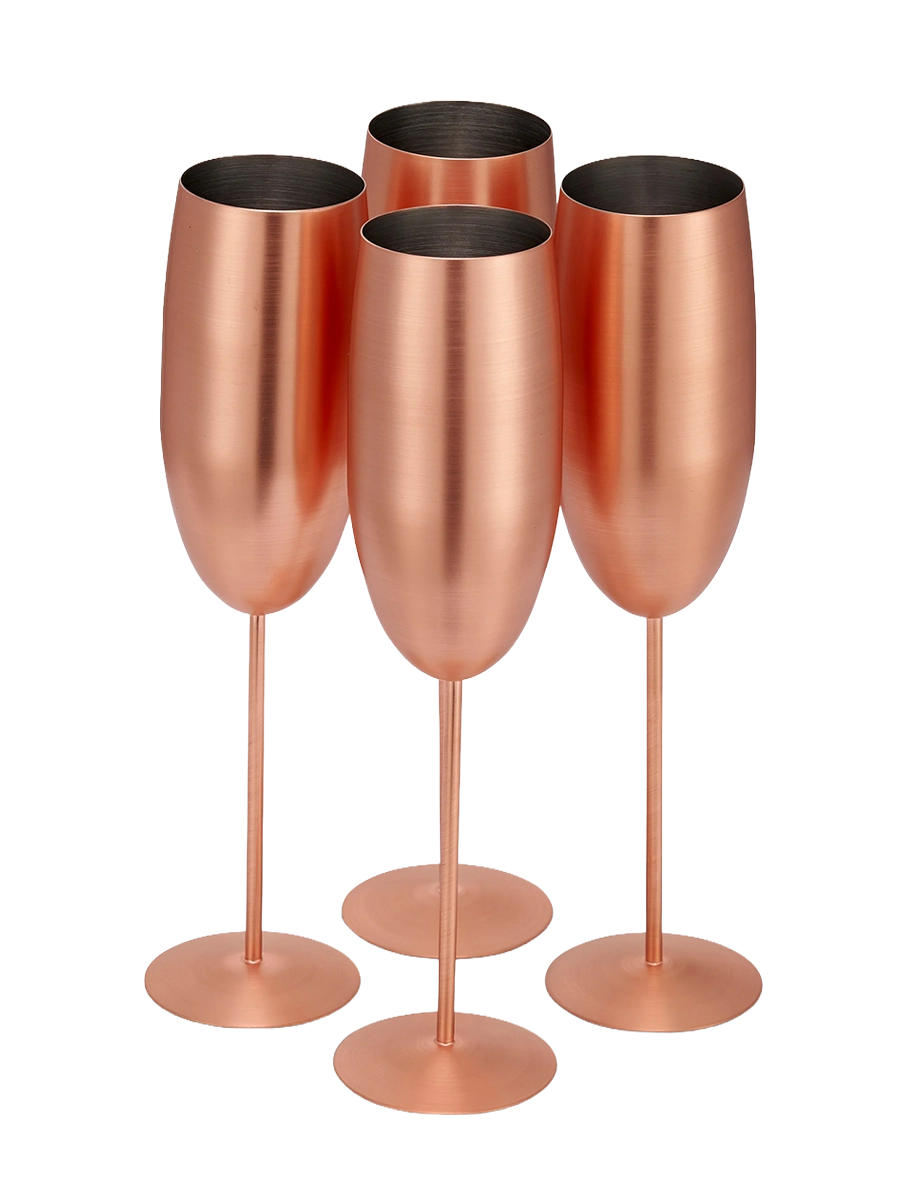 
4-er Set bruchsichere Champagnergläser „Steel“, 285 ml - Roségold matt
