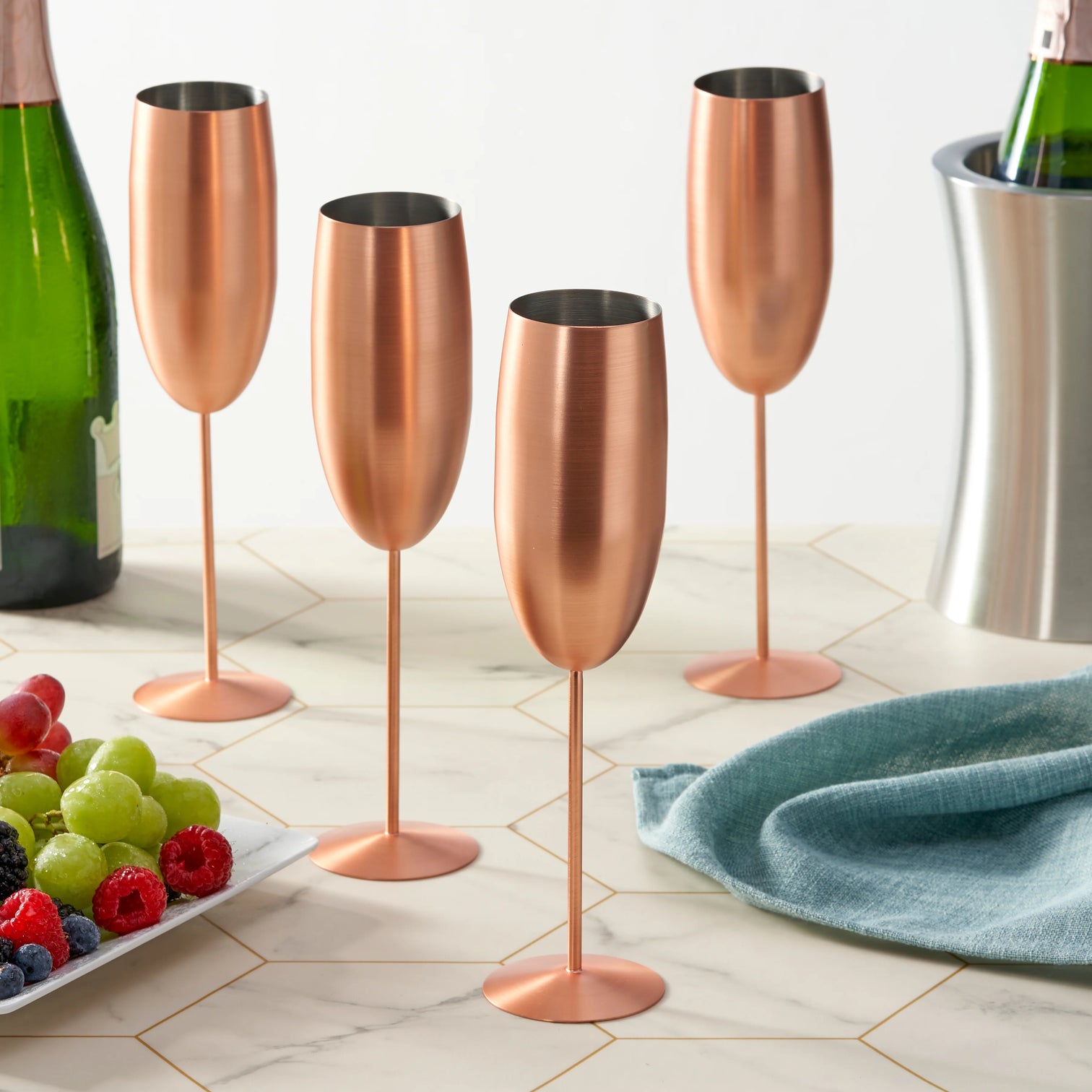
4-er Set bruchsichere Champagnergläser „Steel“, 285 ml - Roségold matt