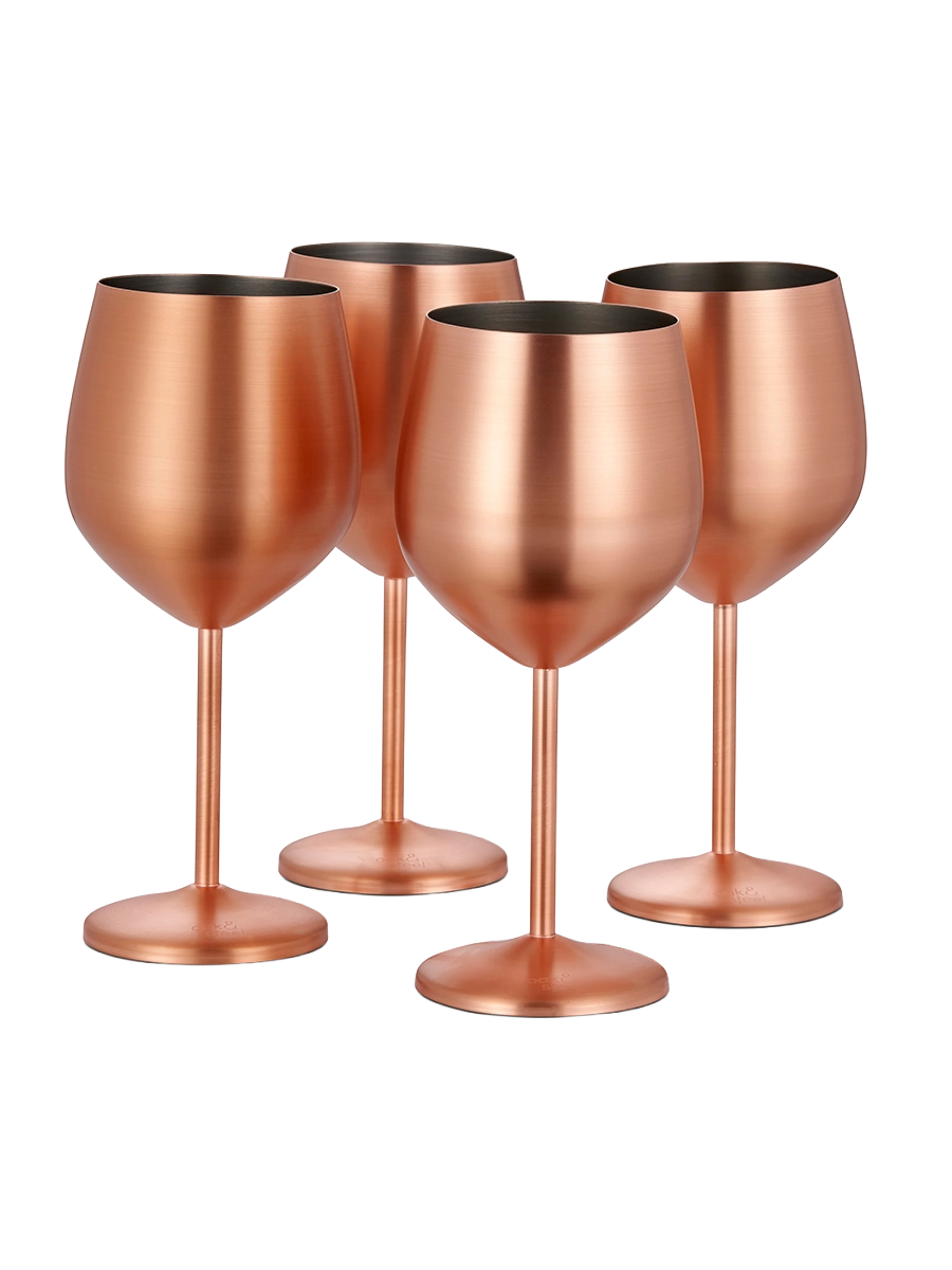 
4-piece set of unbreakable "Steel" stainless steel wine glasses, 500 ml - Rose gold matte