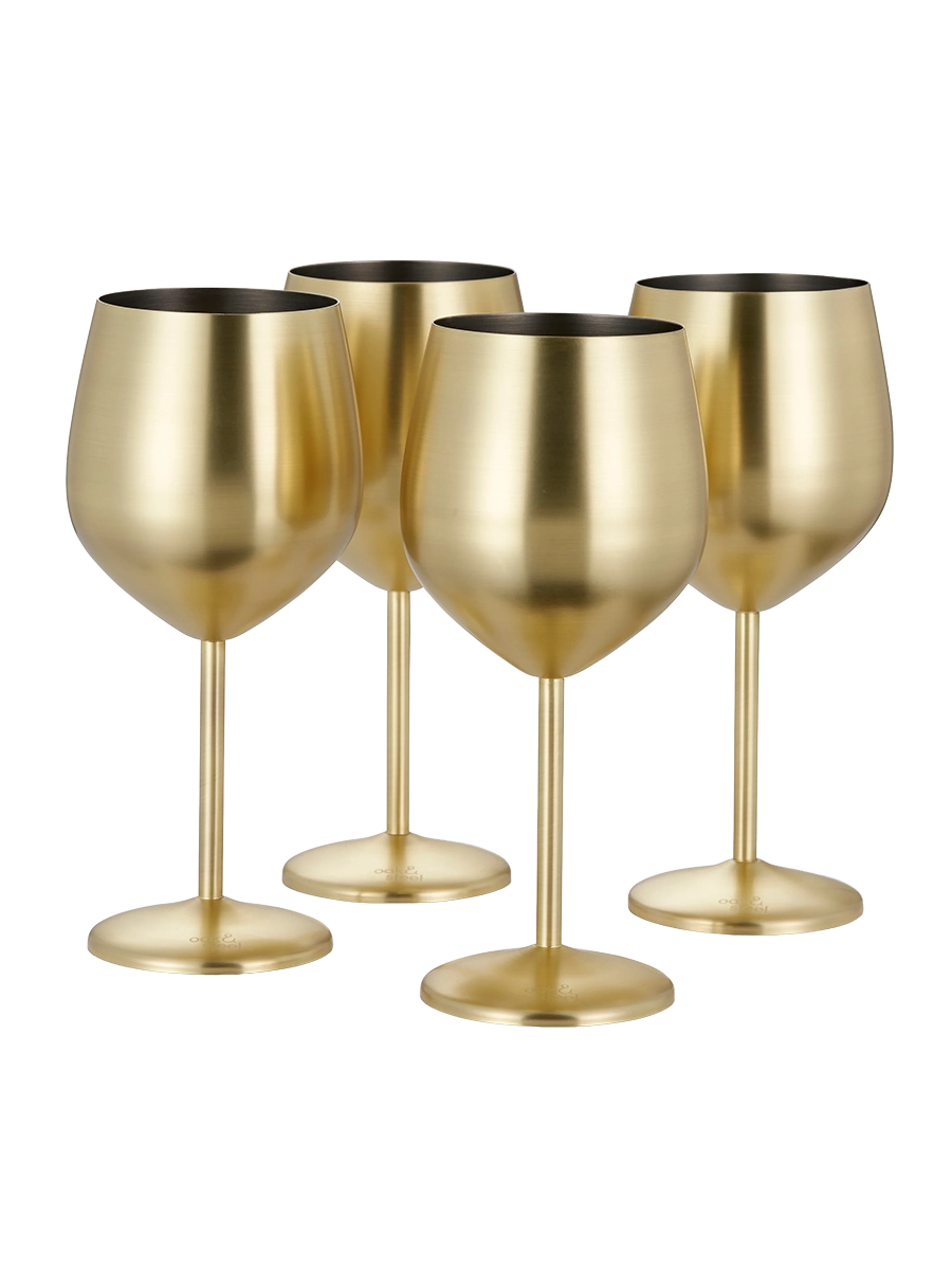 
4-piece set of unbreakable "Steel" stainless steel wine glasses, 500 ml - Matte gold