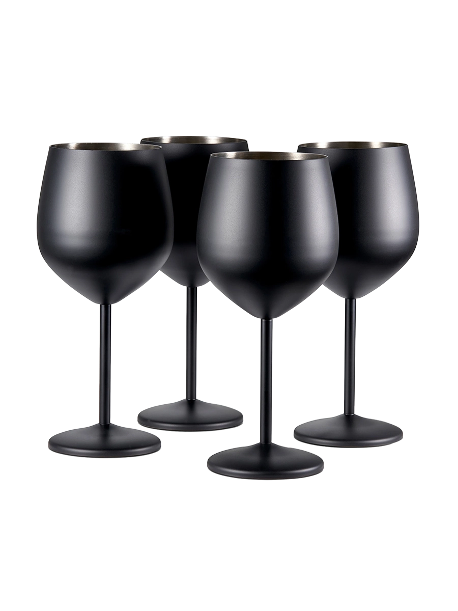 
4-piece set of unbreakable "Steel" stainless steel wine glasses, 500 ml - Matte black