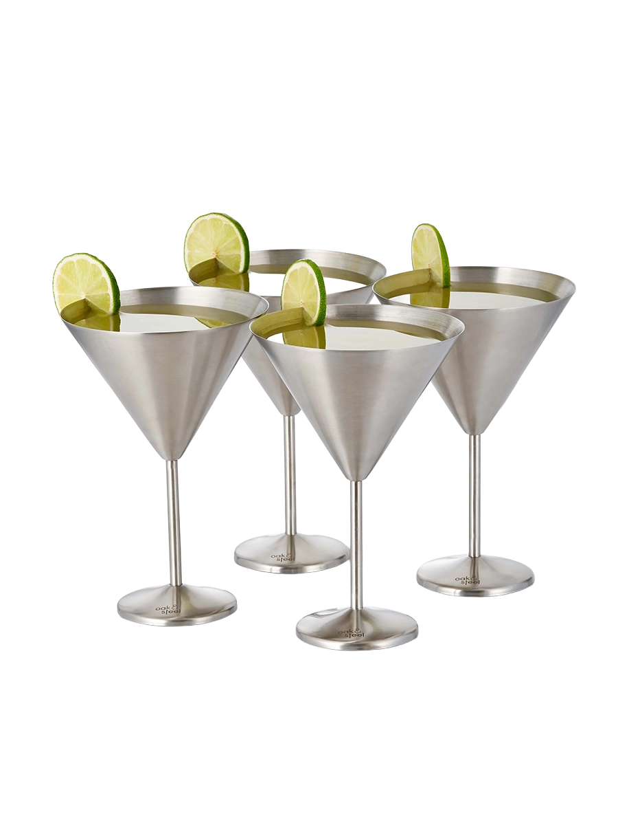 
Set of 4 Unbreakable "Steel" Stainless Steel Martini Glasses, 460 ml - Silver matte