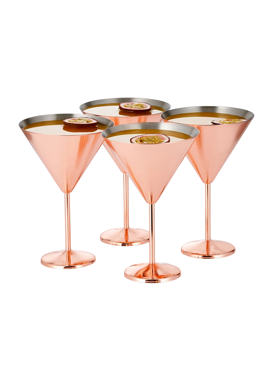 
Set of 4 Unbreakable "Steel" Stainless Steel Martini Glasses, 460 ml - Rose gold matte