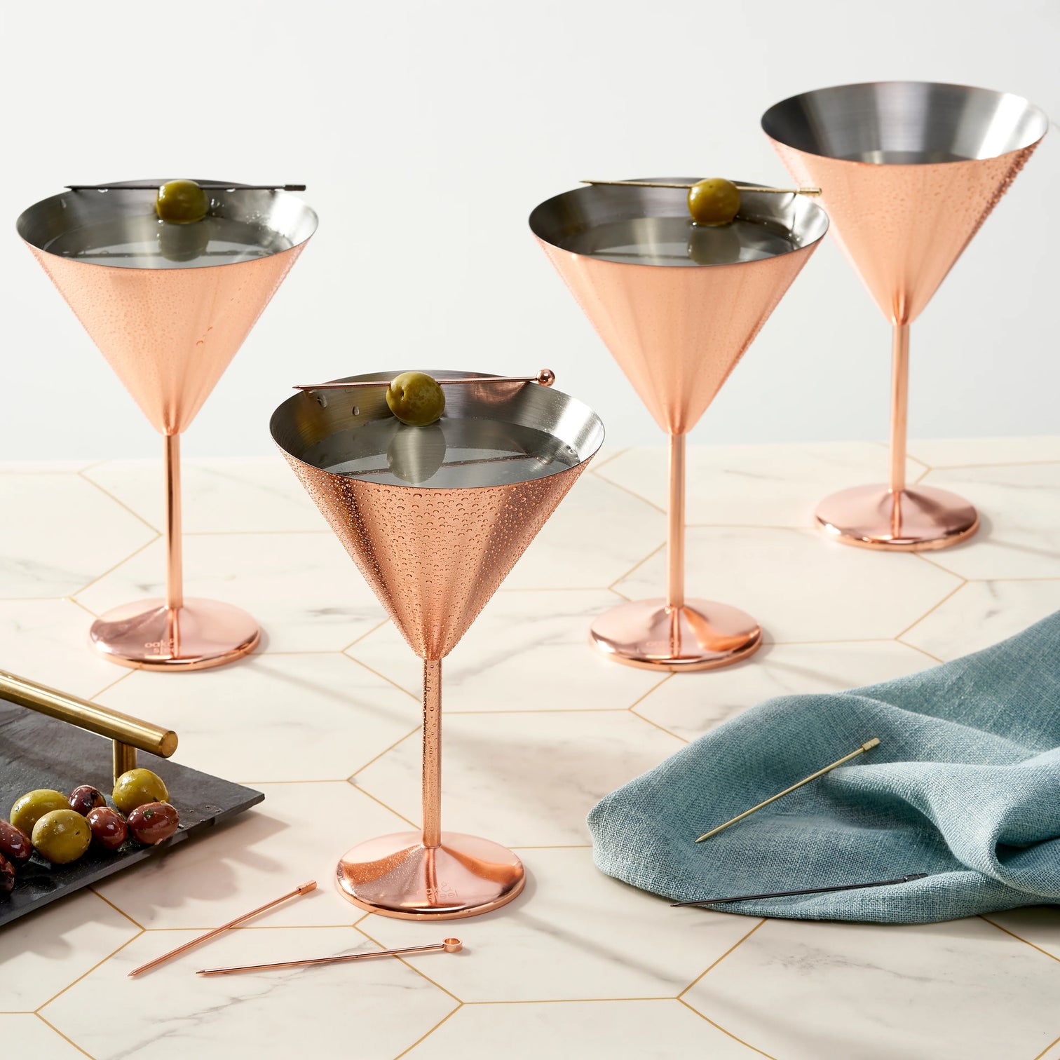 
Set of 4 Unbreakable "Steel" Stainless Steel Martini Glasses, 460 ml - Rose gold matte