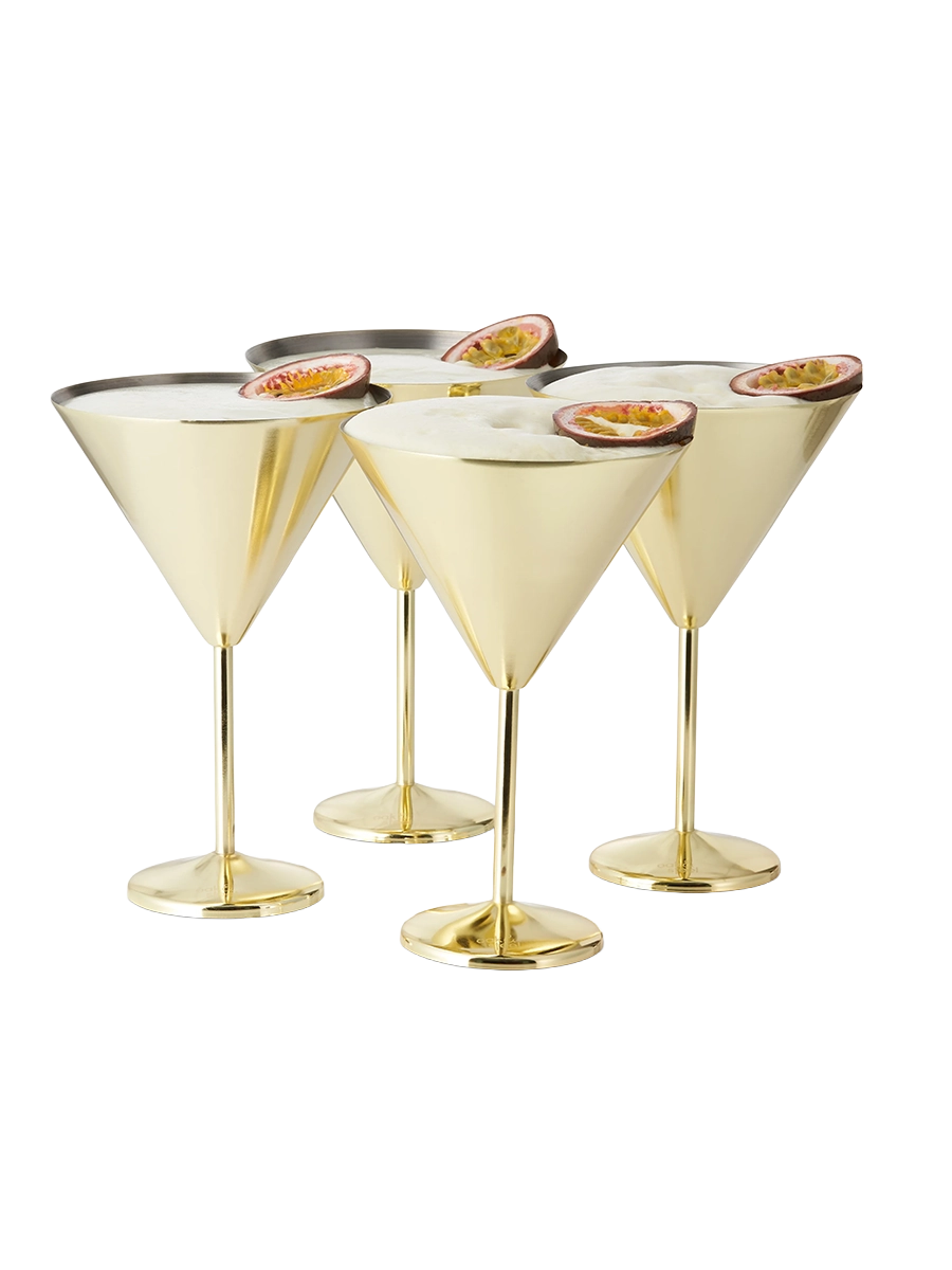 
Set of 4 Unbreakable "Steel" Stainless Steel Martini Glasses, 460 ml - Matte gold