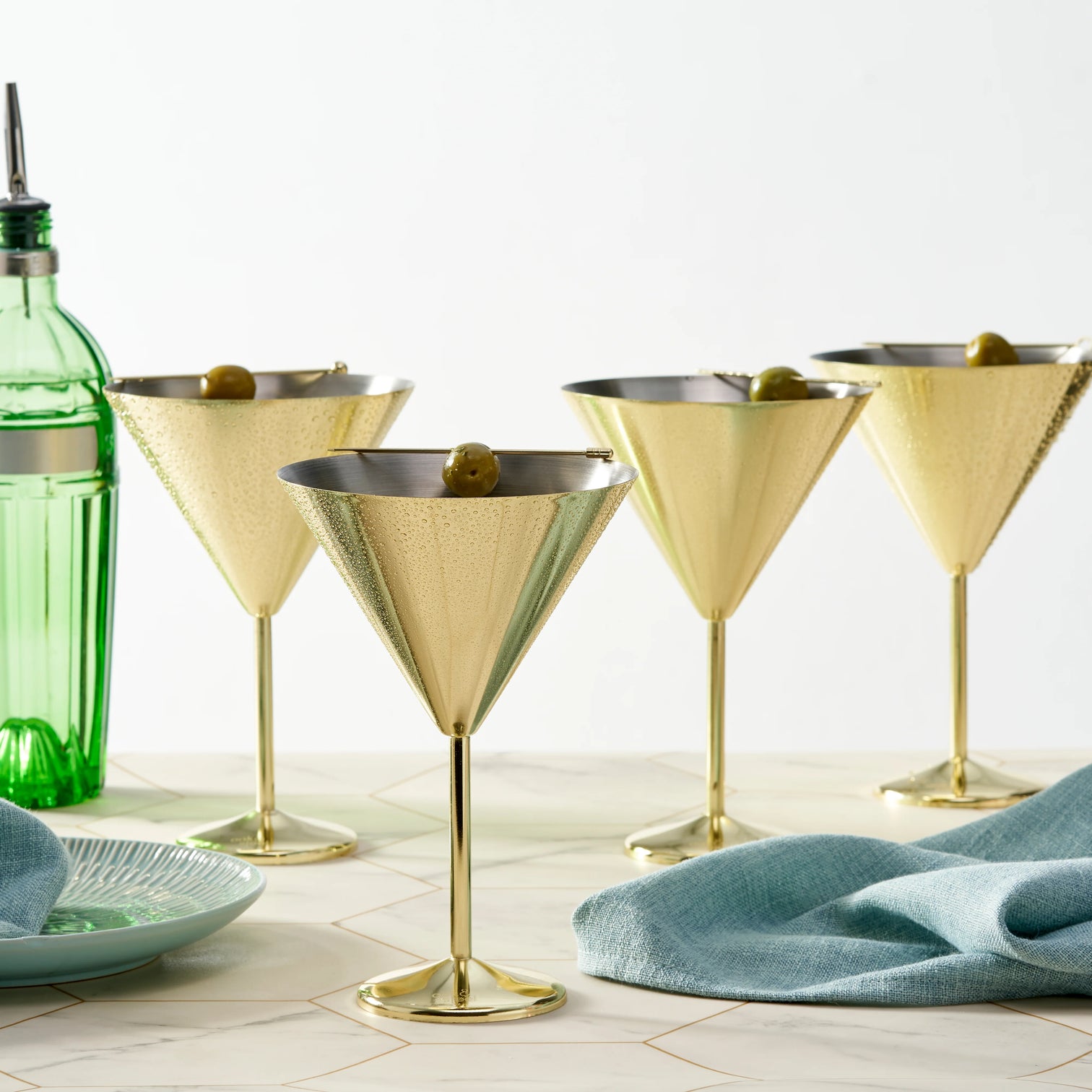 
Set of 4 Unbreakable "Steel" Stainless Steel Martini Glasses, 460 ml - Matte gold