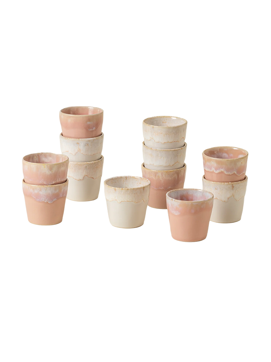 
Set de 12 tasses à espresso fait main "Grespresso Espresso" Blanc & Rose Poudré