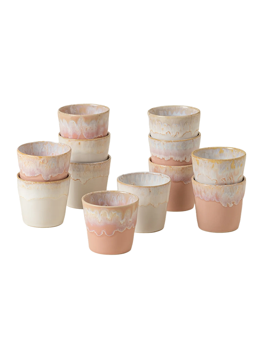 
Lot de 12 tasses artisanales « Grespresso Lungo » rose doux et blanc