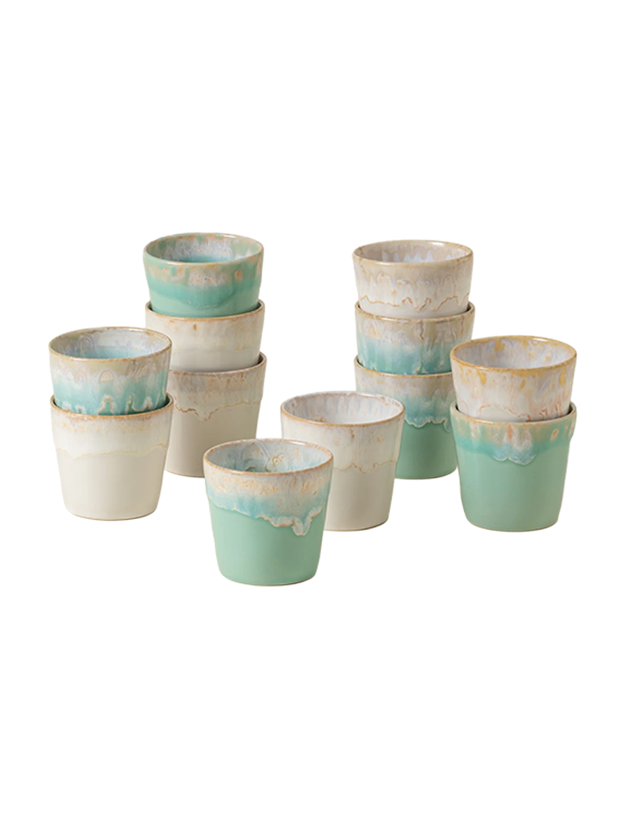 
Lot de 12 tasses artisanales « Grespresso Lungo » blanc et aqua