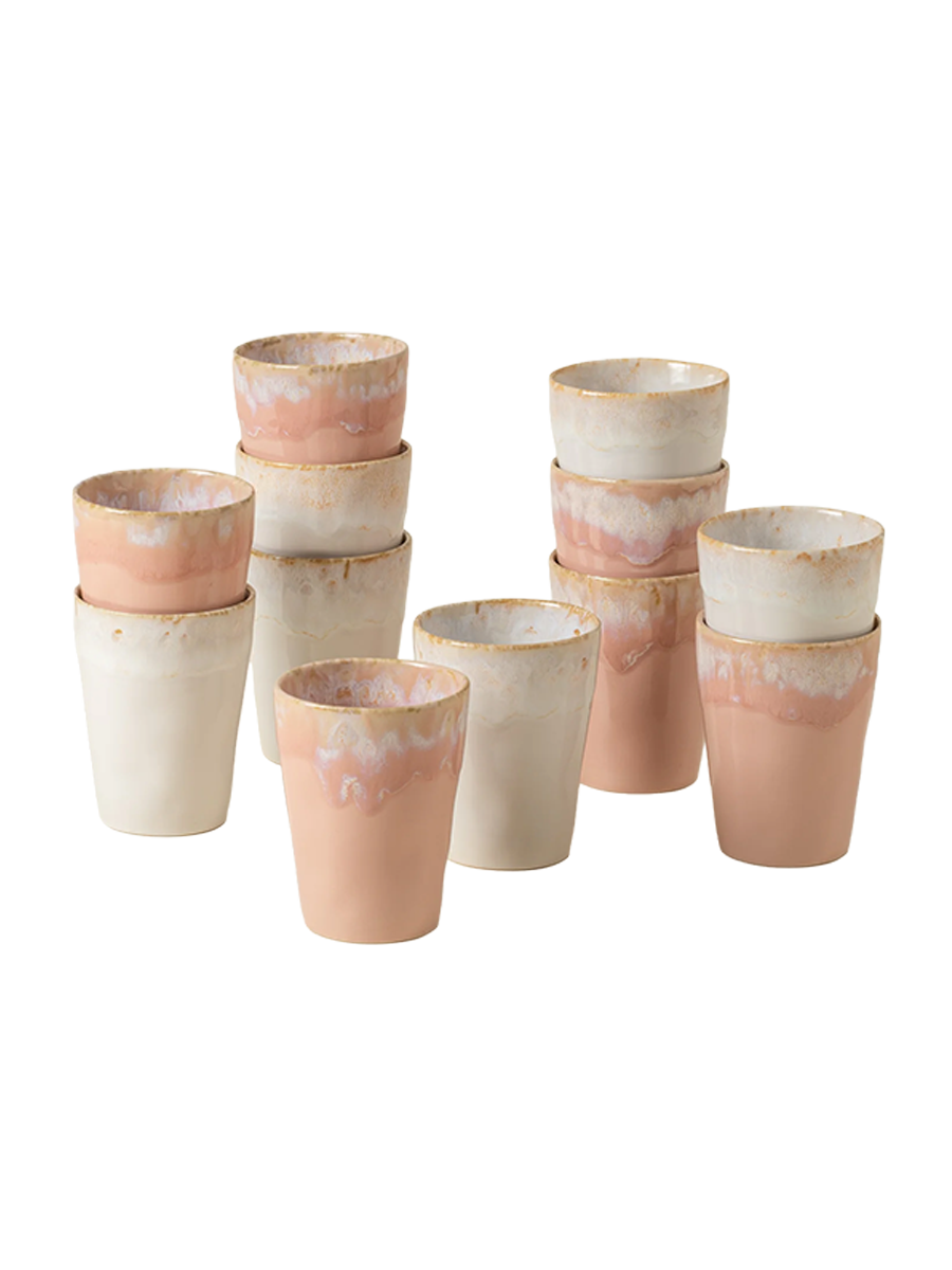 
Ensemble de 12 tasses artisanales « Grespresso Mocha » rose doux et blanc