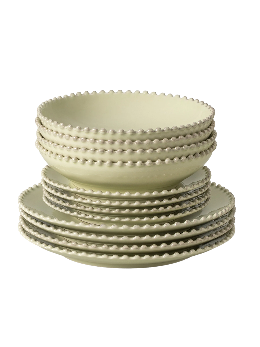 
Handmade Dinnerware Set "Pearl Green", 4 Person, 12-Piece