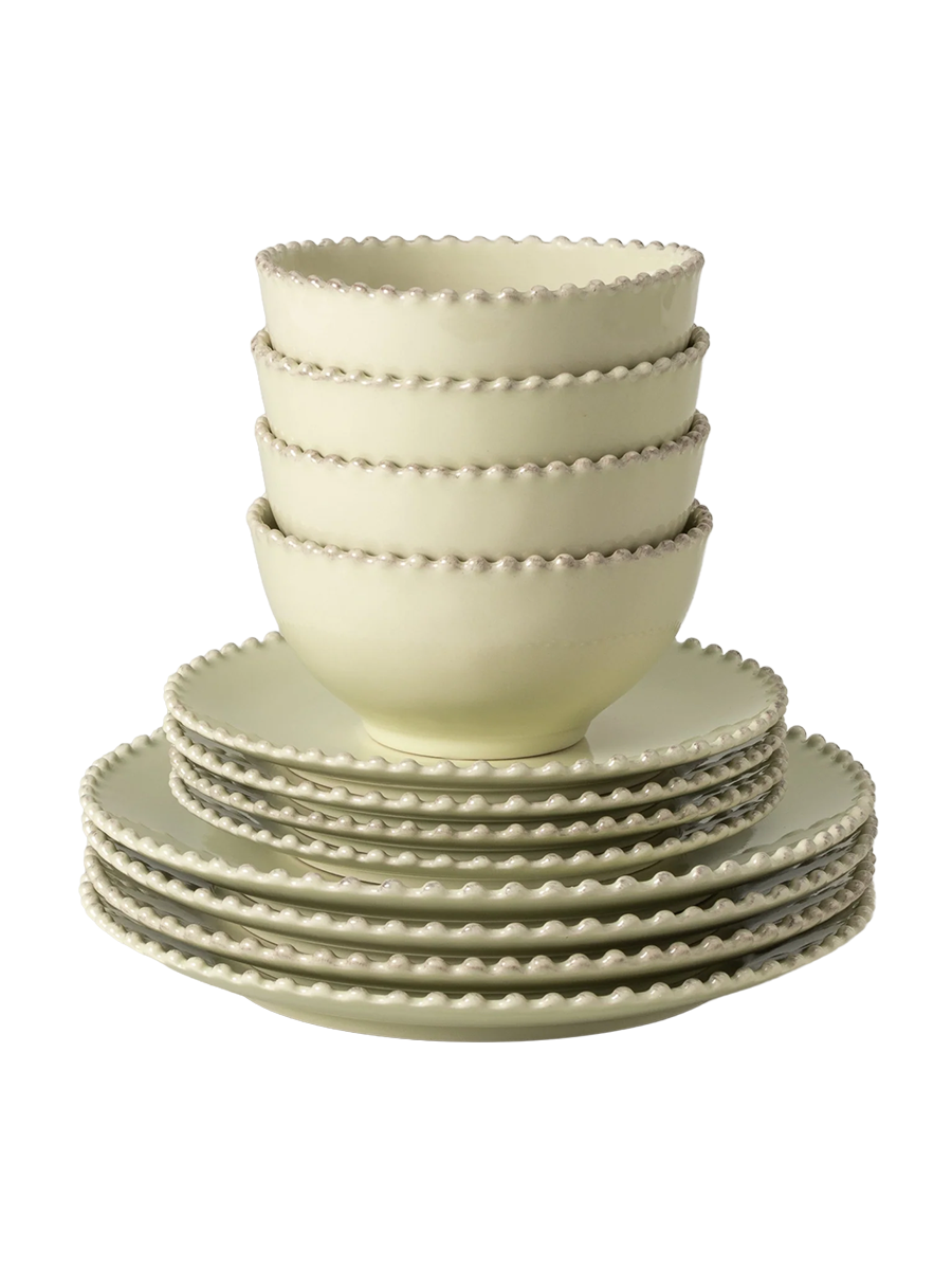
Handmade Dinnerware Set "Pearl II Green", 4 people, 12 pieces