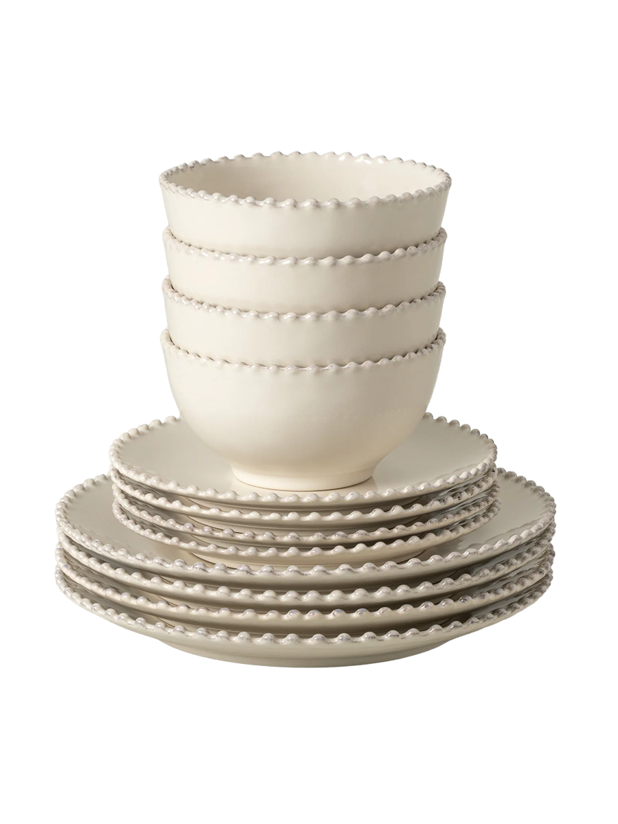
Handmade Dinnerware Set "Pearl II Cream", 4 persons, 12 pieces