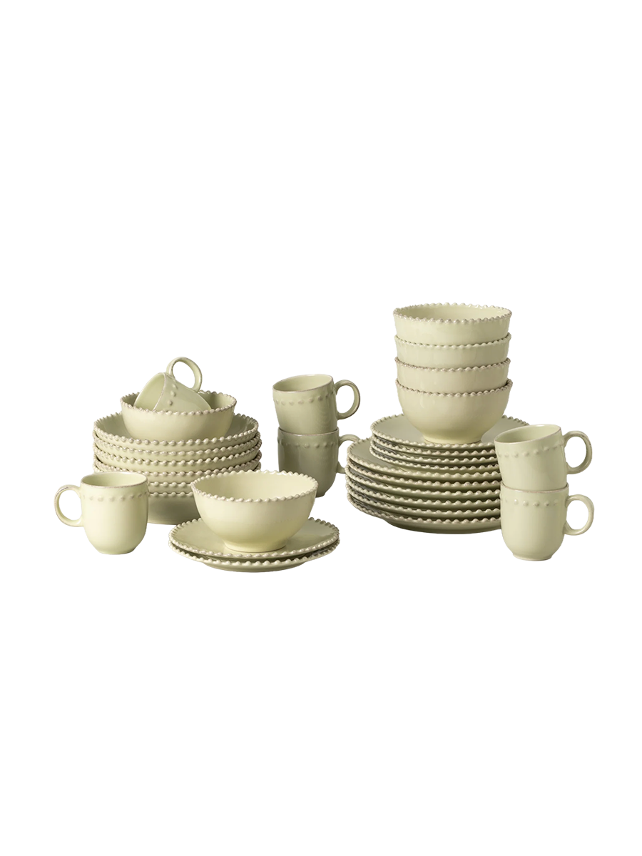 
Handcrafted Dinnerware Set "Pearl Green", 6 people, 30-piece