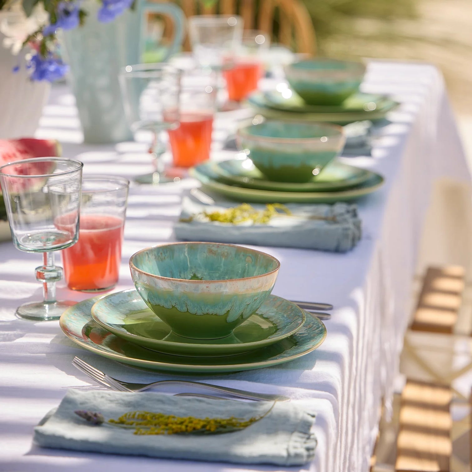 
Service de vaisselle artisanal « Taormina II Green », 4 personnes, 12 pièces