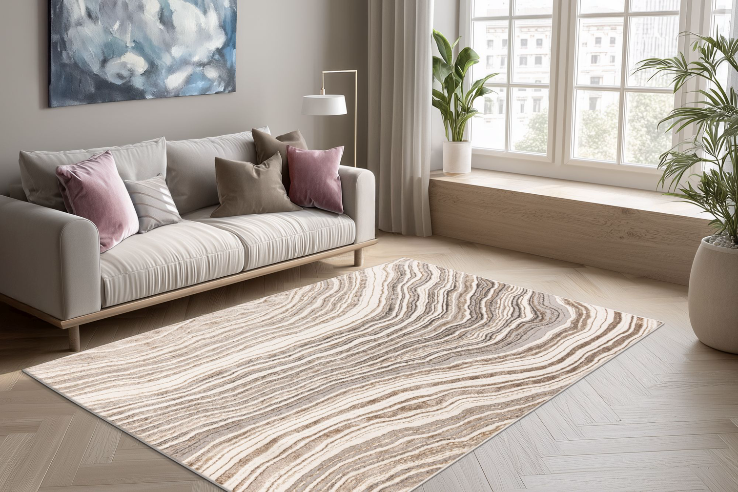 
Designer Rug "Sedef 402" - Silver/Beige - 80 x 150 cm